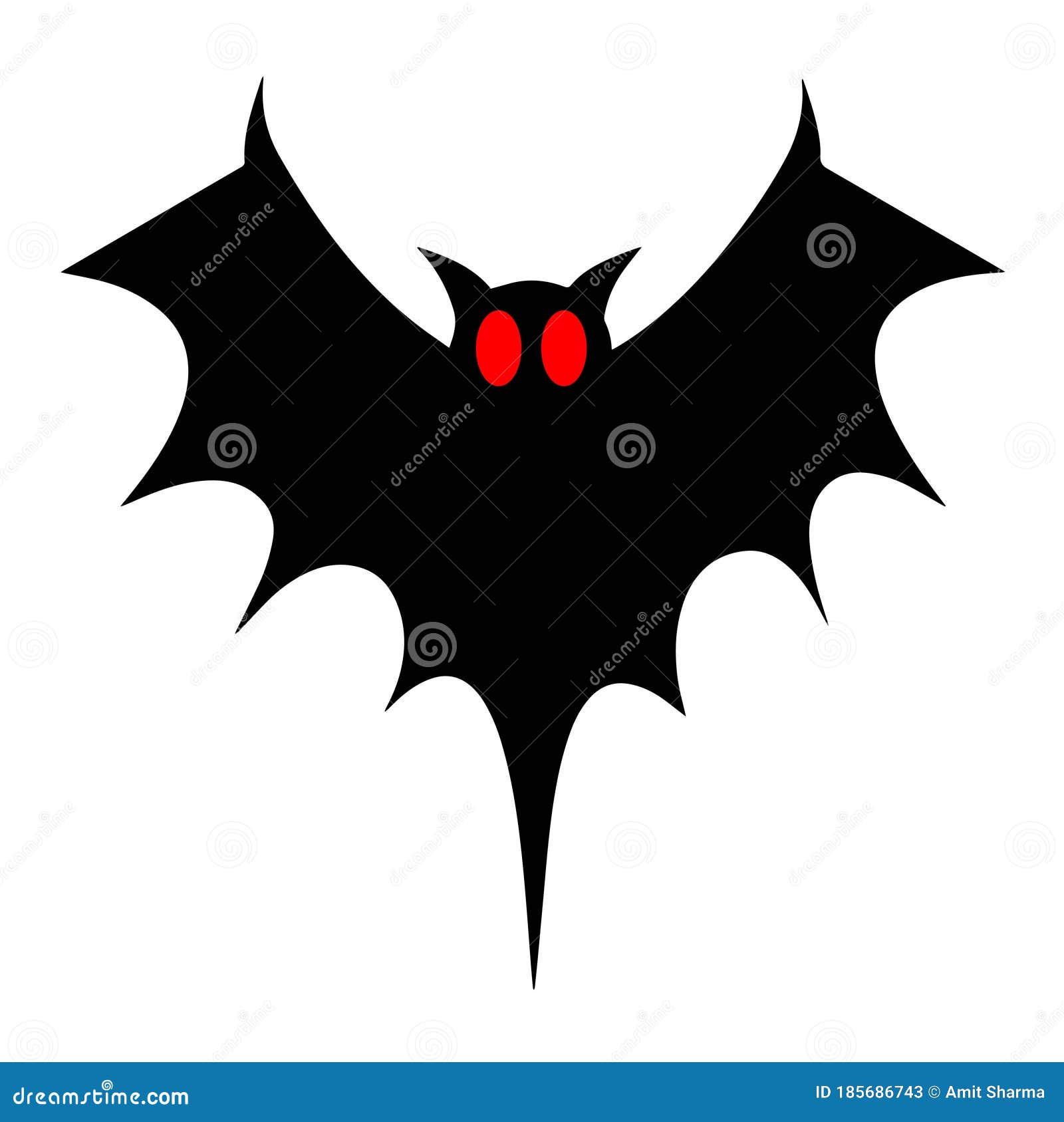 FLYING BAT, RED EYES, BLACK and WHITE ILLUSTRATION Stock Illustration