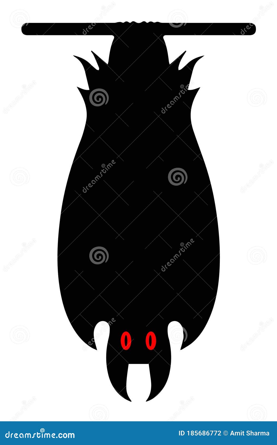 HANGING BAT, BLACK and WHITE ILLUSTRATION Stock Illustration