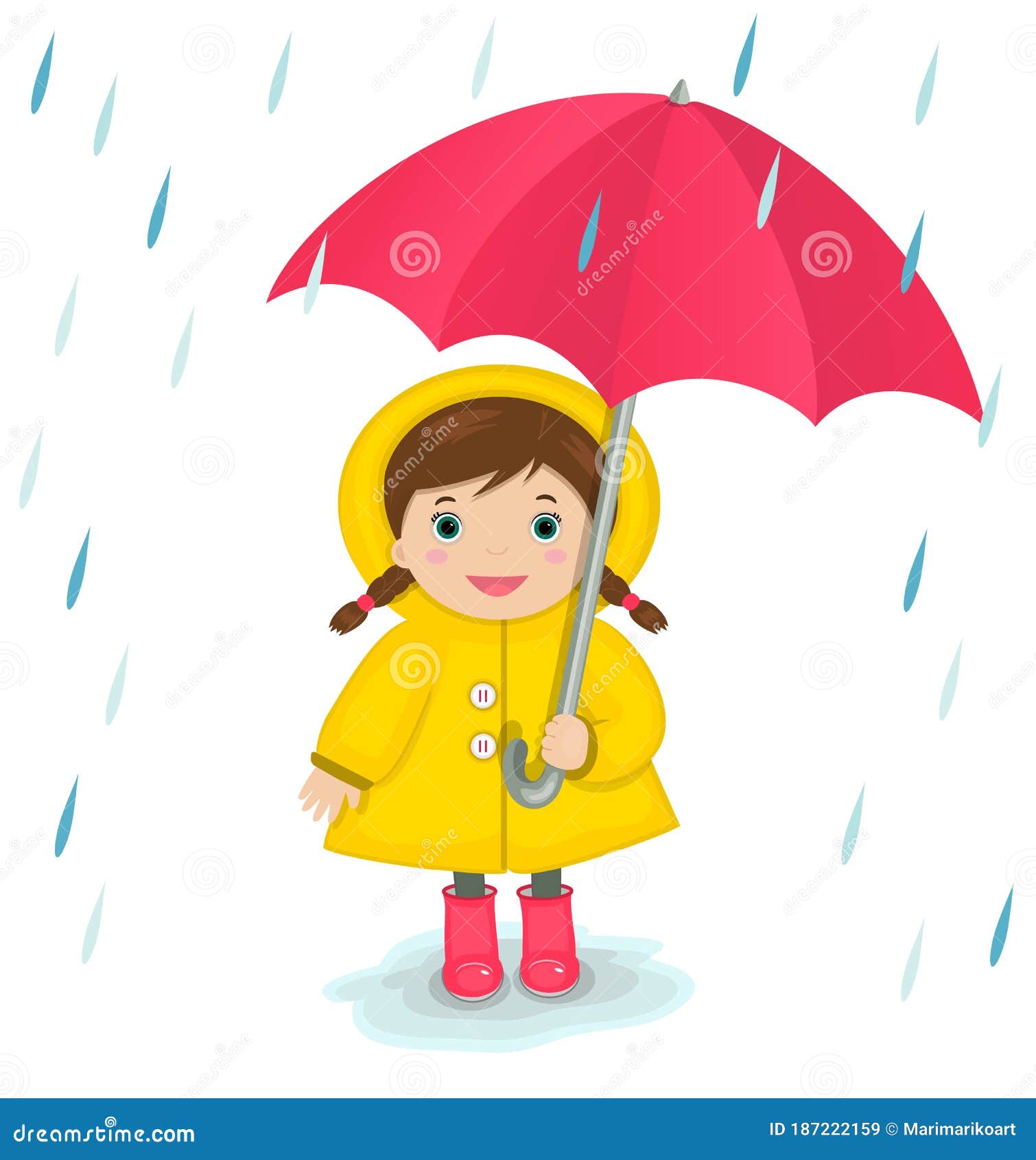 Girl in Yellow Cloak with Umbrella Stock Vector - Illustration of ...