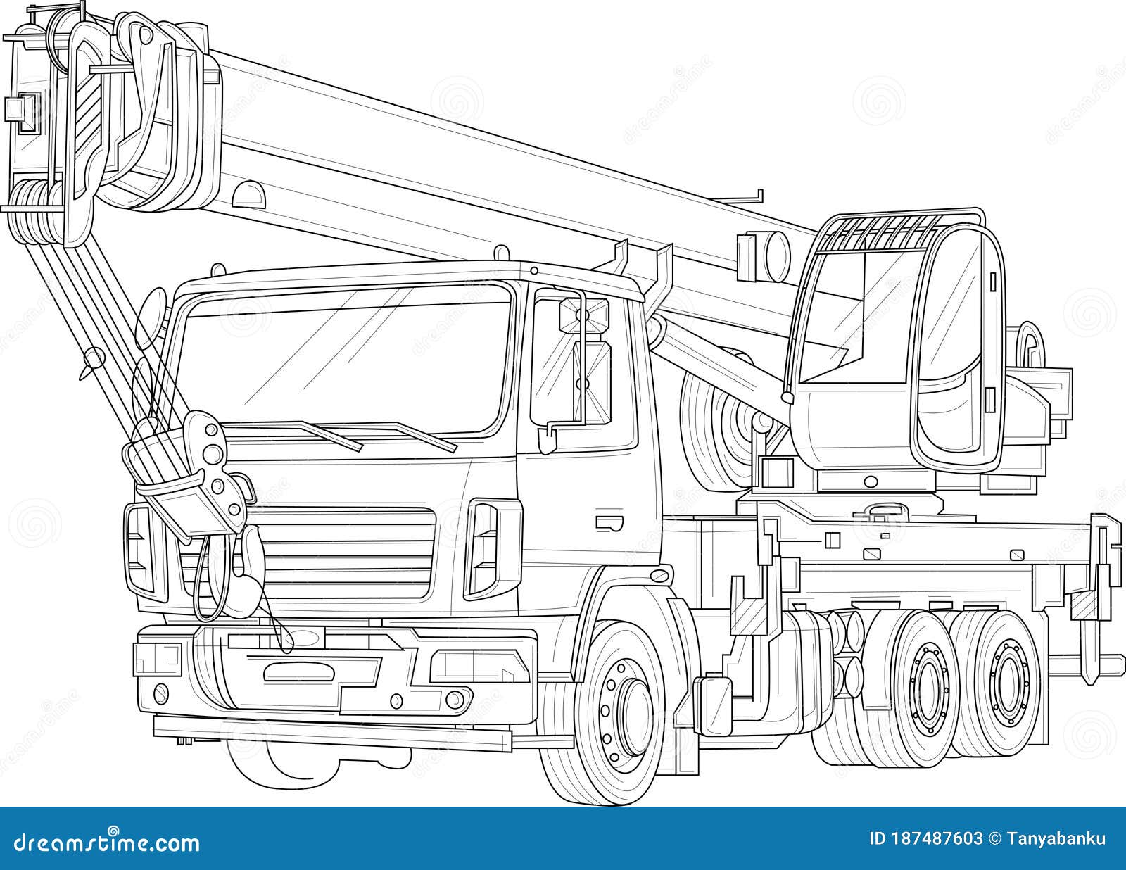 Truck Crane Realistic Sketch. Vector Illustration in Black and White Stock Vector Illustration