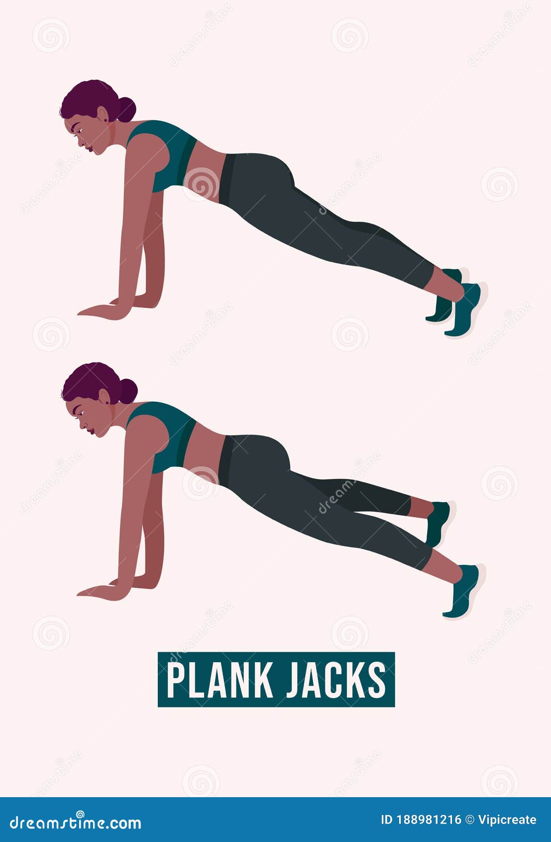Plank Jacks Exercise, Woman Workout Fitness, Aerobic and Exercises. Vector Illustration Stock