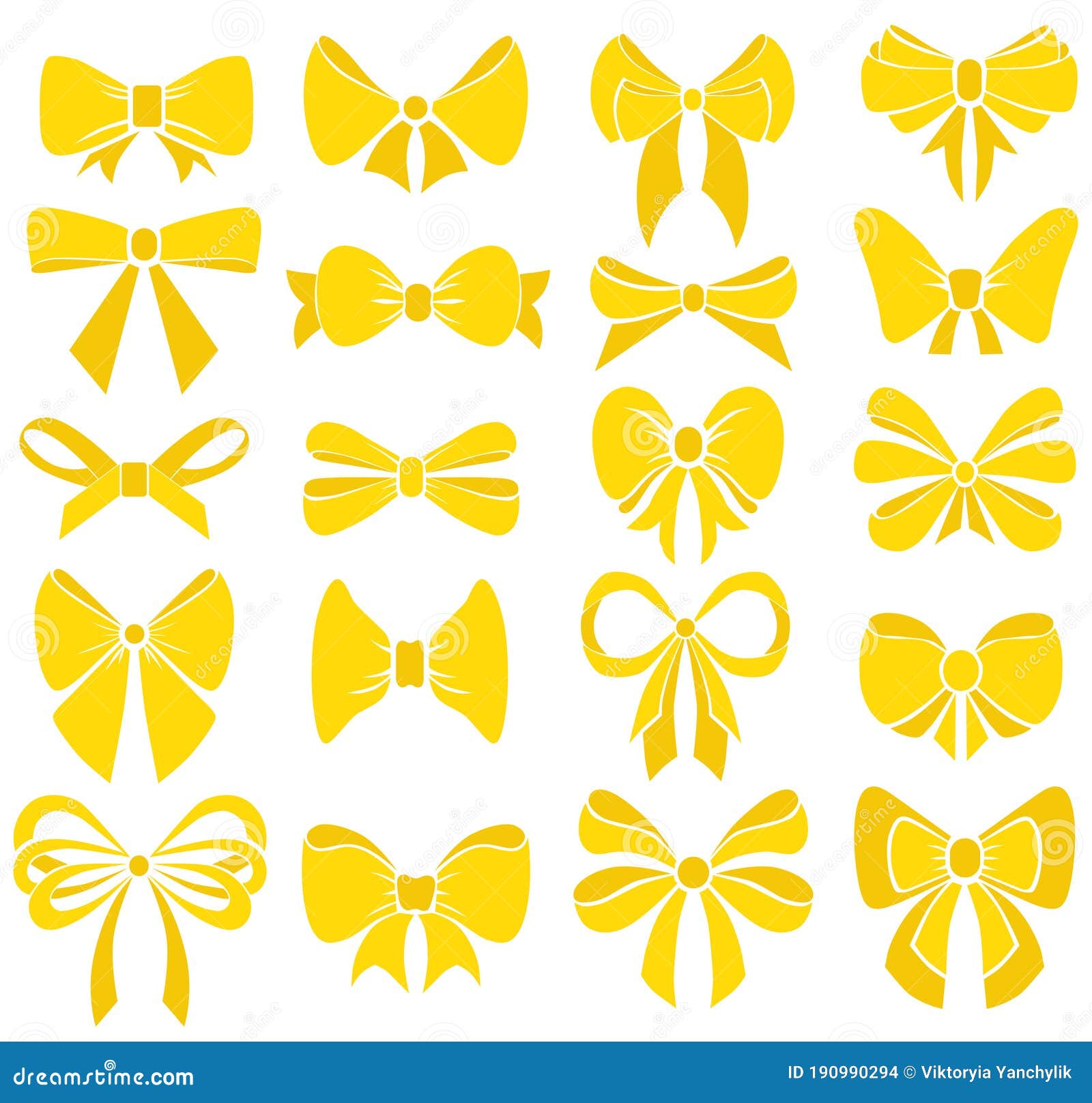 set of graphical yellow bows.  sillouettes.