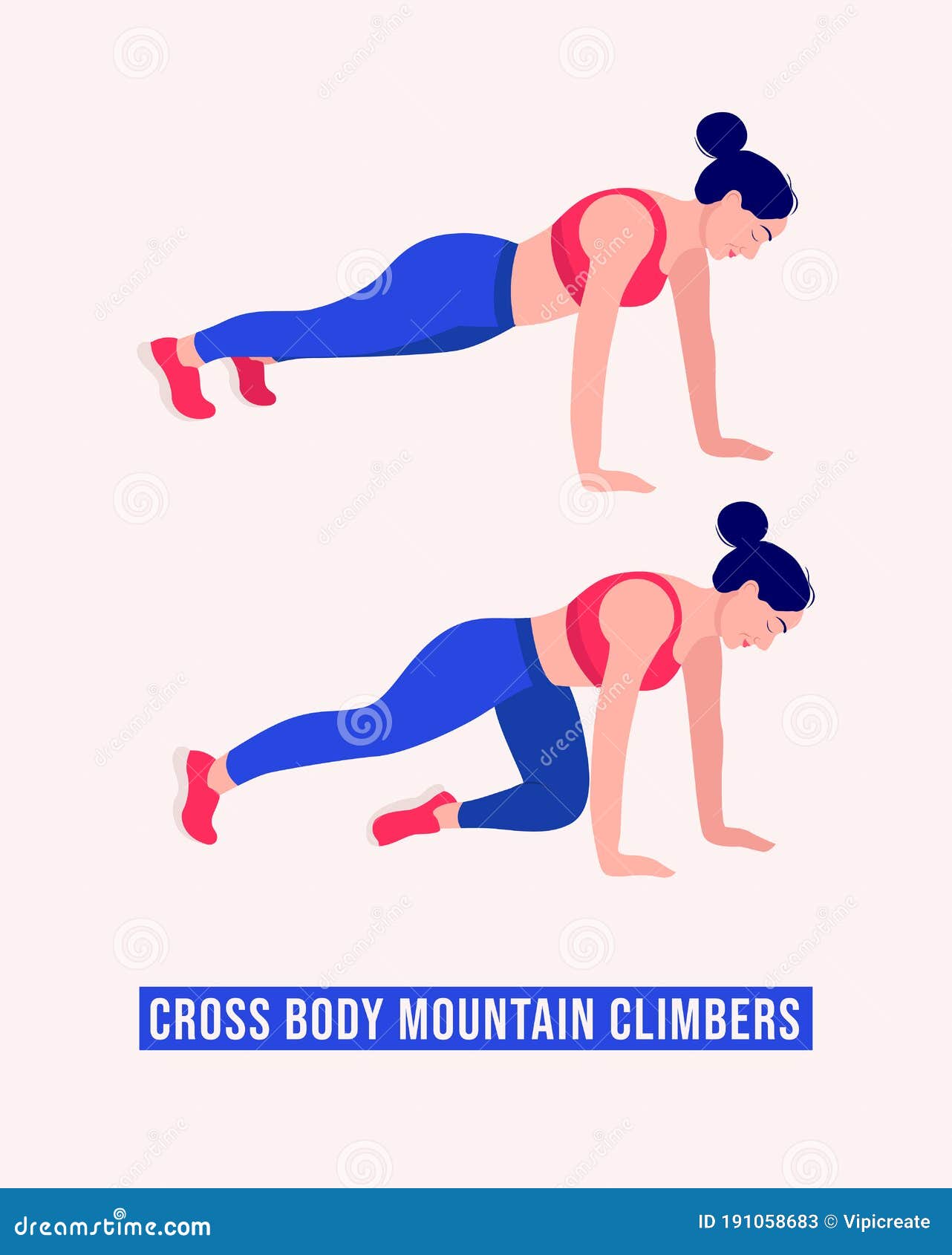Cross Body Mountain Climbers Exercise, Woman Workout Fitness, Aerobic