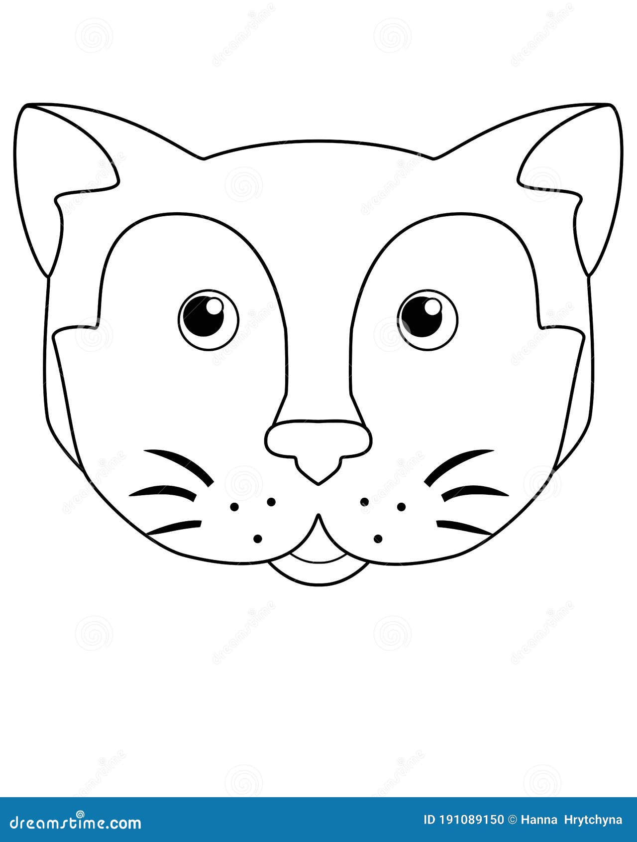 Cute Cat - Vector Linear Illustration For Coloring. The Cat`s Face Is