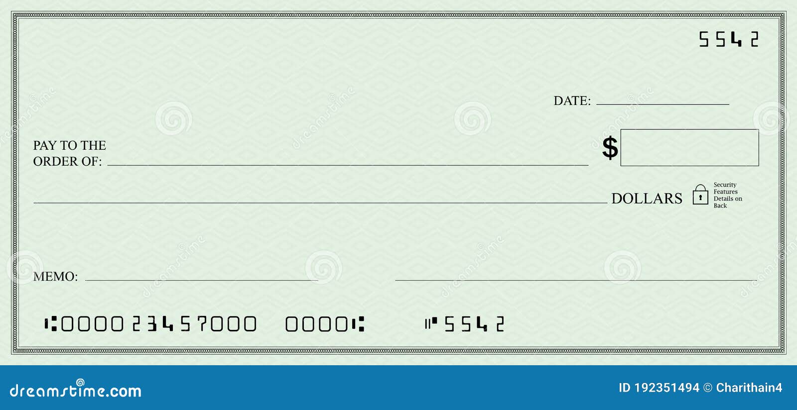 Blank Bank Check Book Page with Light Green Security Background With Customizable Blank Check Template