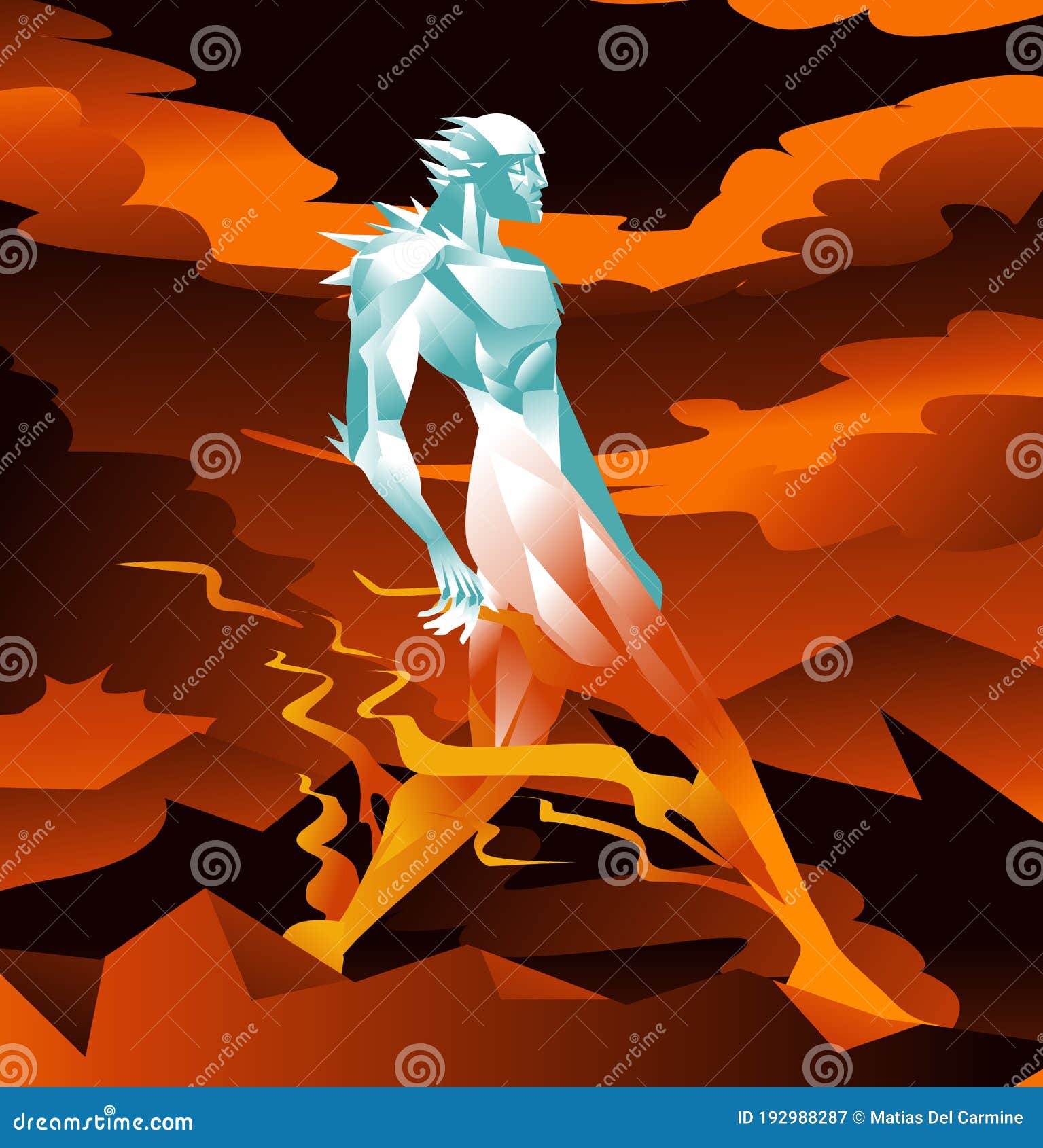 Giant Titan Half Frozen Ice and Half Fire Heat Stock Vector