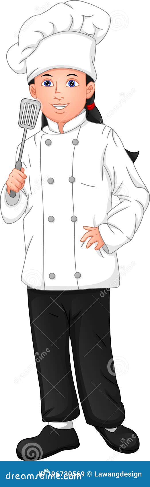 Cute Young Girl Chef Holding Spatula Stock Vector - Illustration of ...