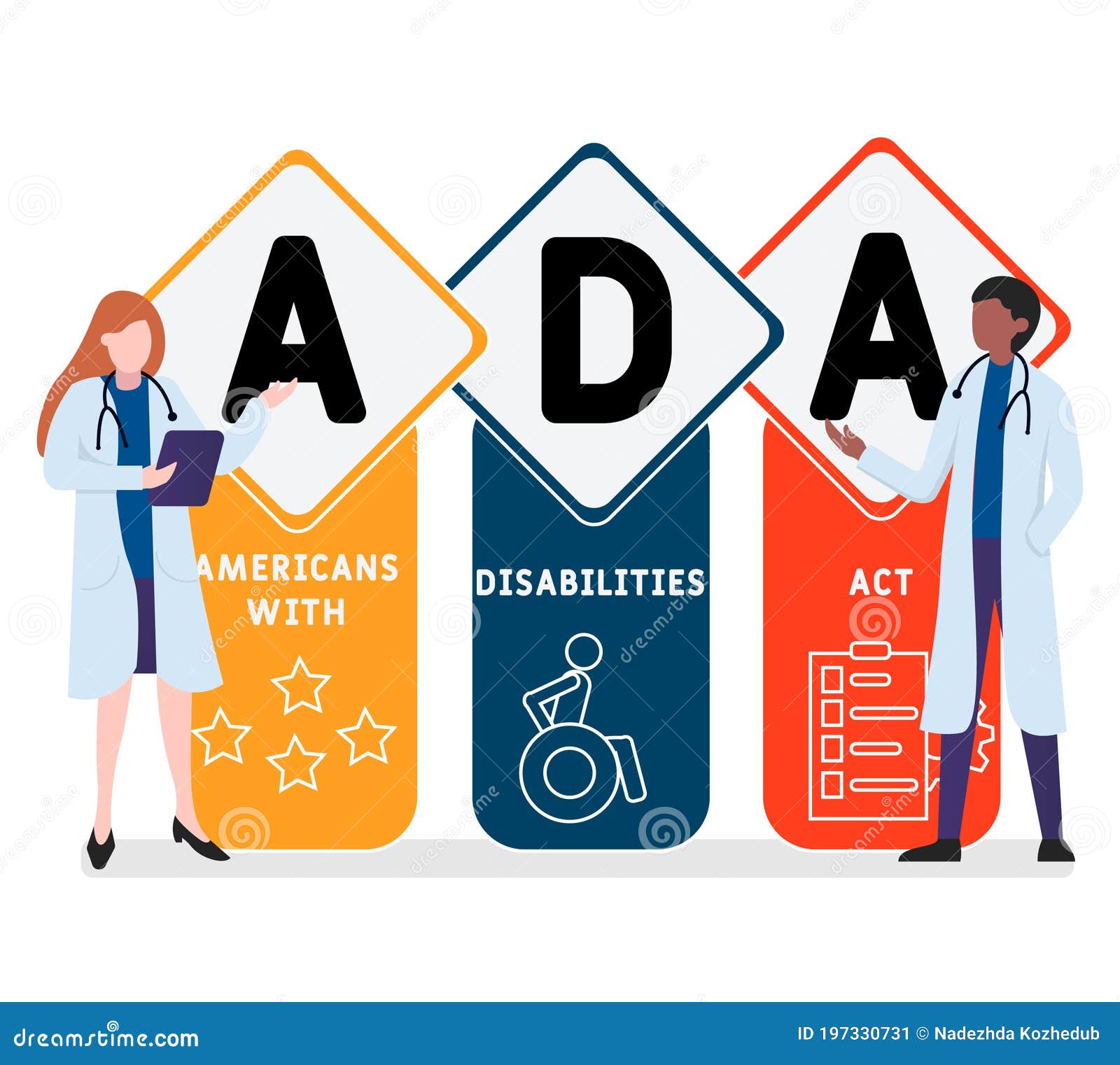 flat  with people. ada -  americans with disabilities act, medical concept.