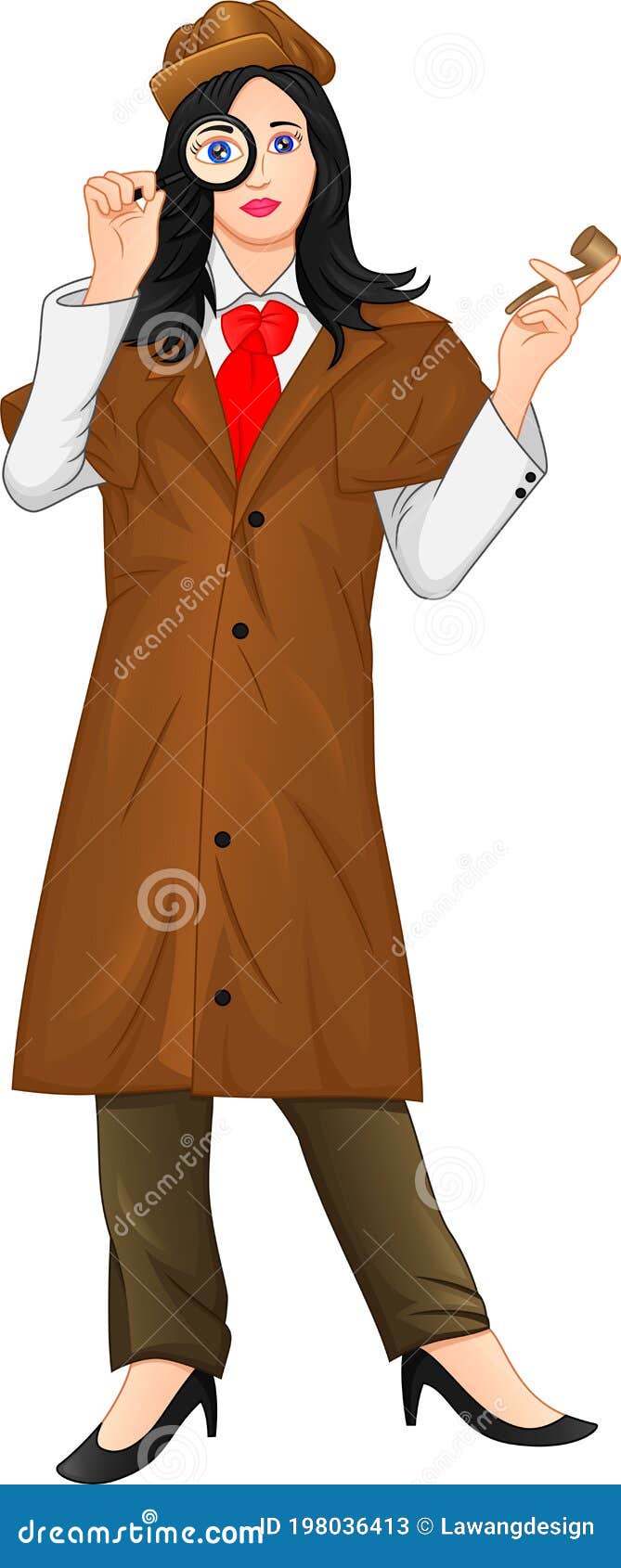Female Detective Holding a Magnifying Glass Stock Vector - Illustration