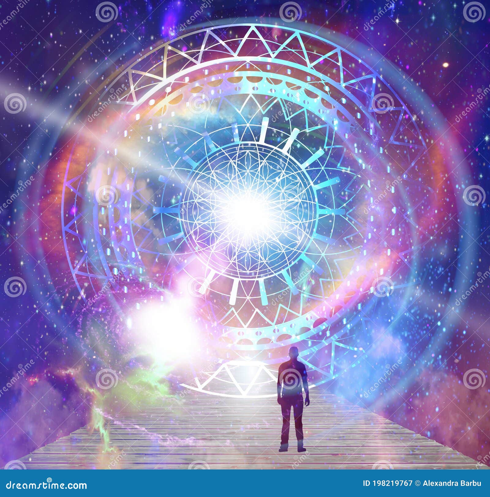 flower of life , portal, life soul journey through abstract universe doorway