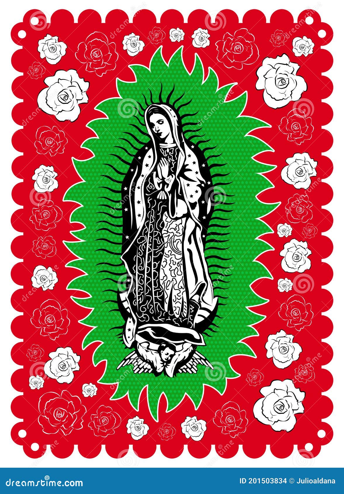 The Virgin Of Guadalupe And Roses - Vector | CartoonDealer.com #28130810