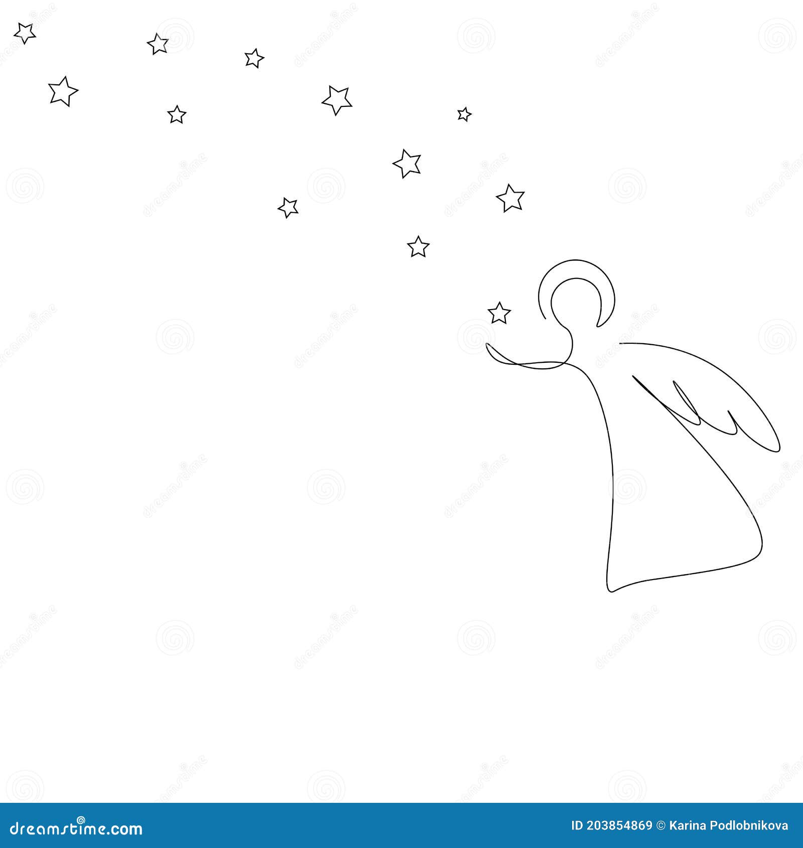 Christmas Angel Line Drawing on White Stock Illustration Illustration