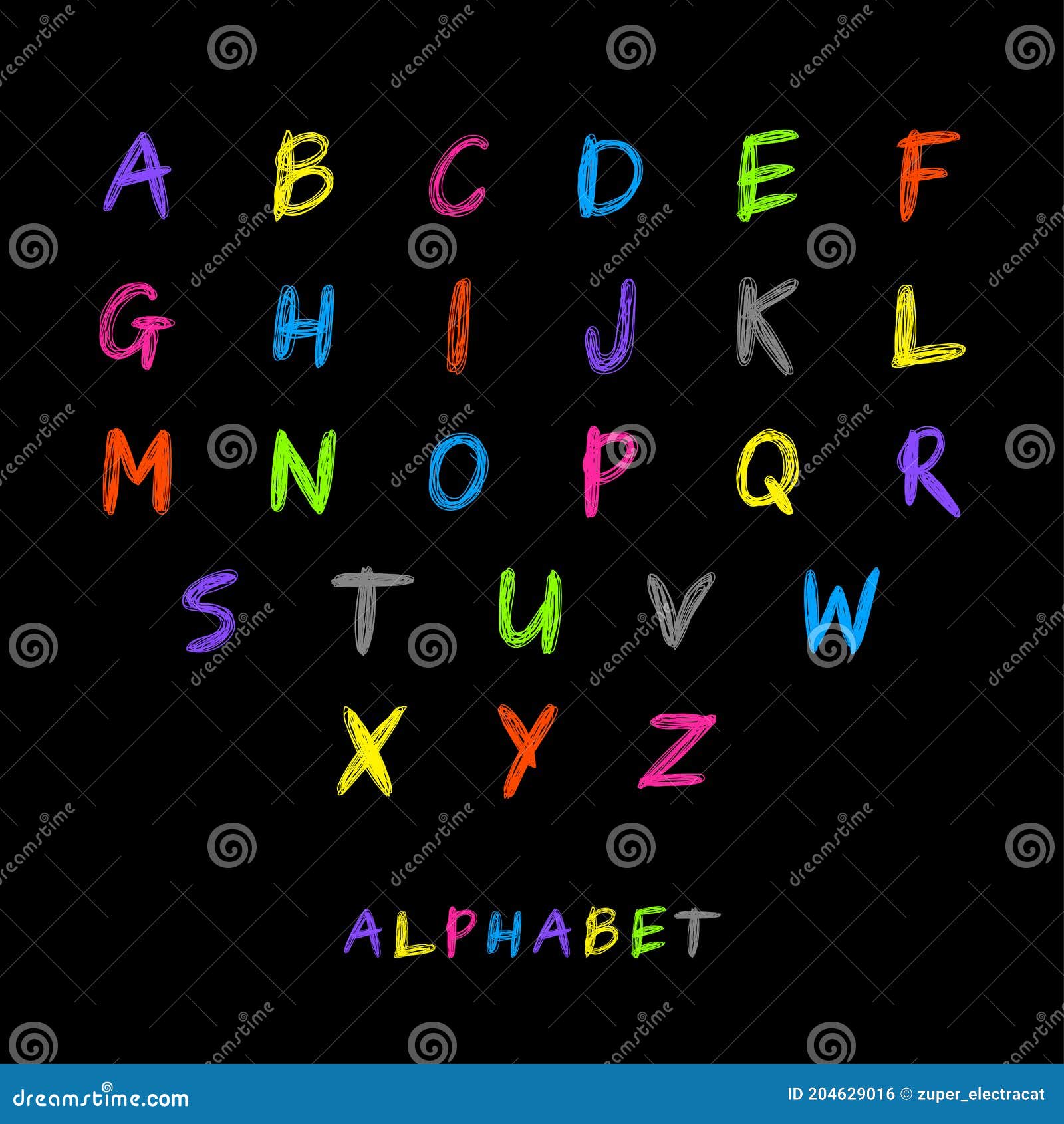 English Alphabet. Difference Colors Uppercase Letters Isolated on Black ...