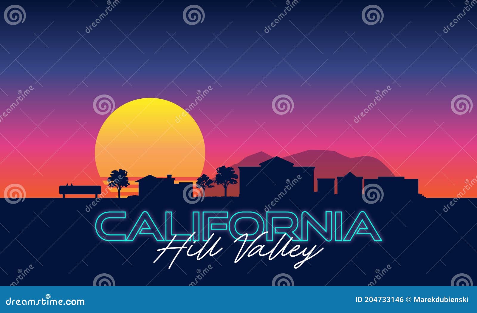Hill Valley California Skyline Landscape Stock Illustration