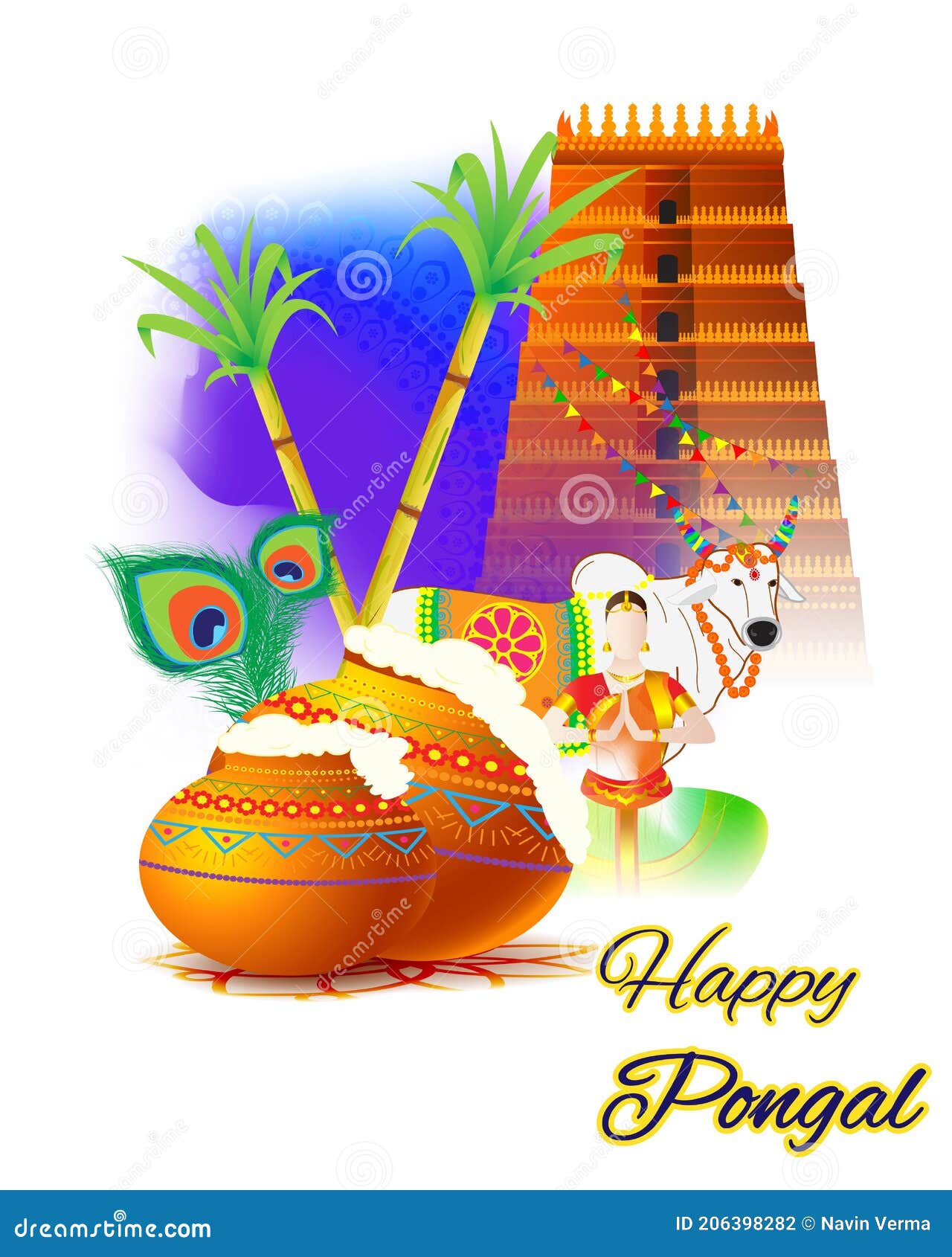 Vector Illustration Concept of Happy Pongal Banner. Stock Vector -  Illustration of harvest, india: 206398282