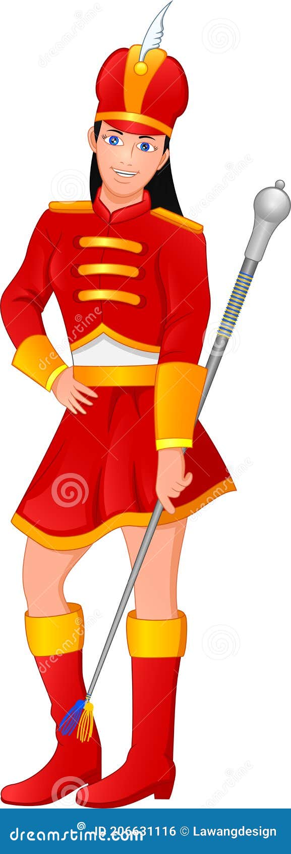 Cute Girl Wearing a Marching Band Leader Costume Stock Vector