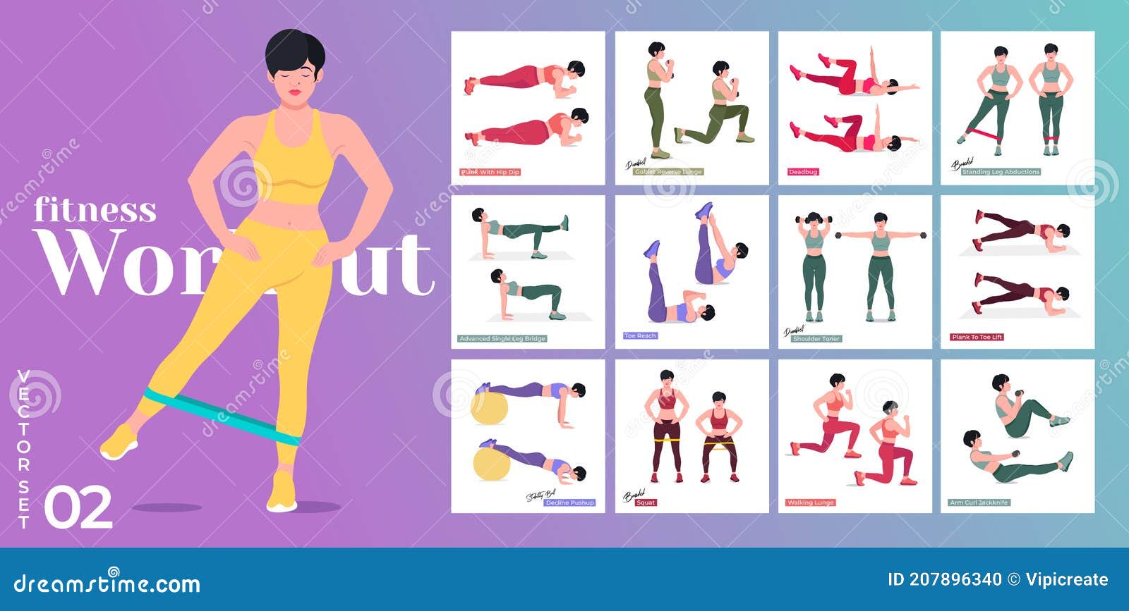 Women Workout Set. Women Doing Fitness and Yoga Exercises Stock