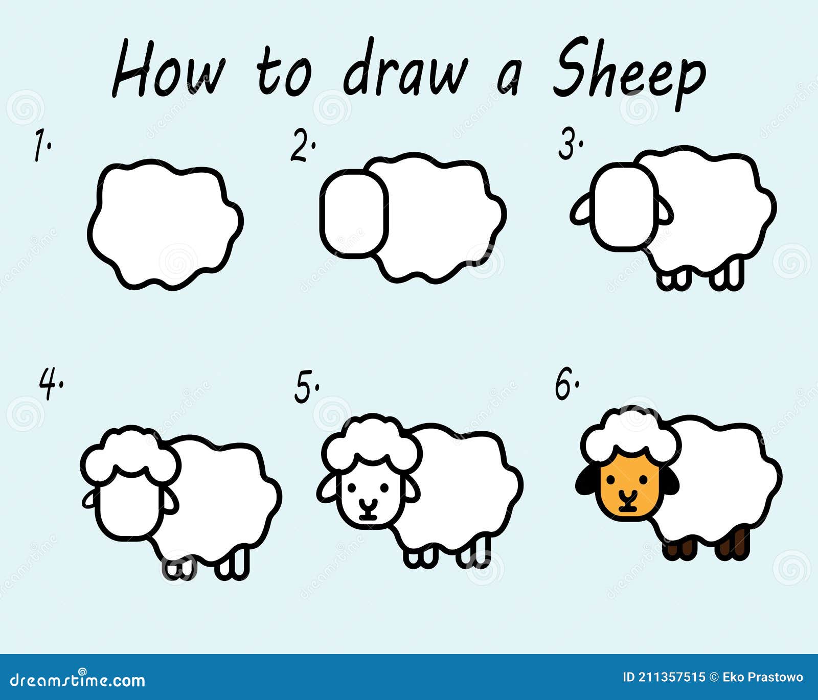 How to Draw a Cartoon Sheep - How to Draw Easy, image size:1600x1370