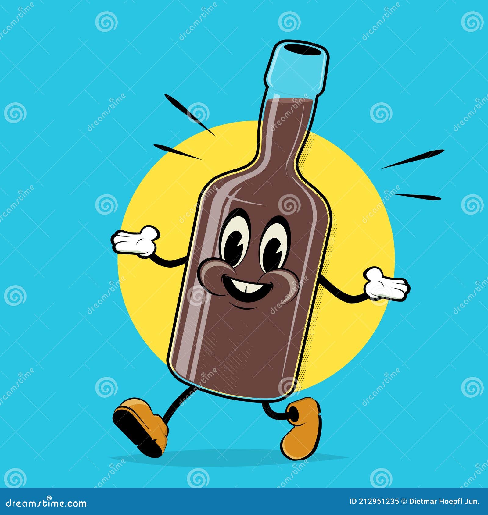 Vector Illustration of a Funny Cartoon Bottle in Retro Style Stock Vector Illustration of