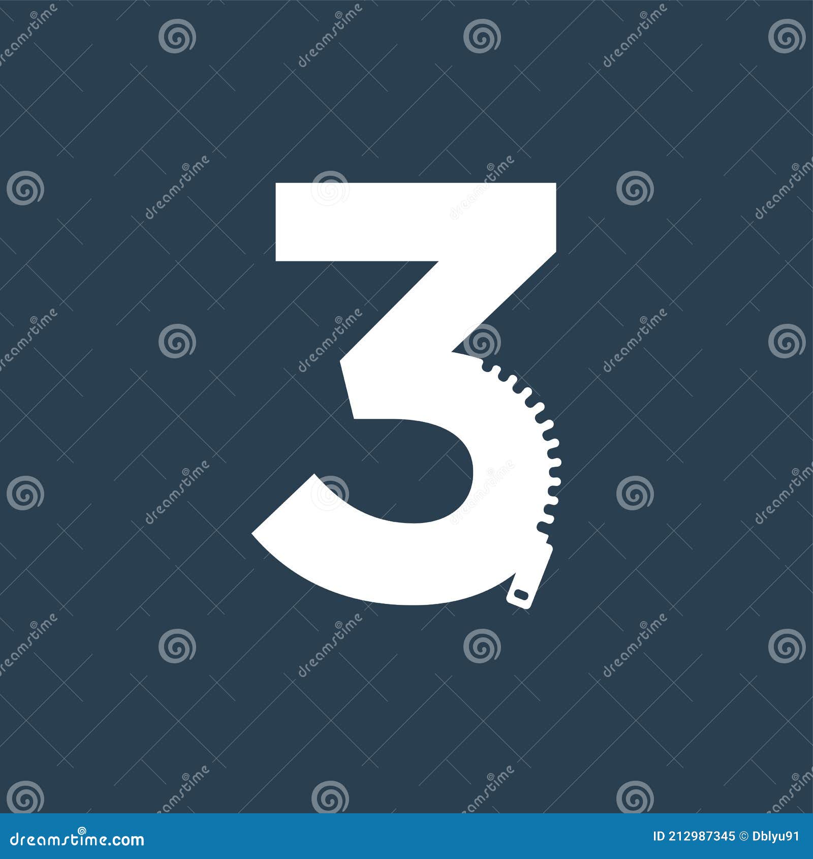 Number 3 Zipper Style Logo, Icon, or Symbol Template Design Stock