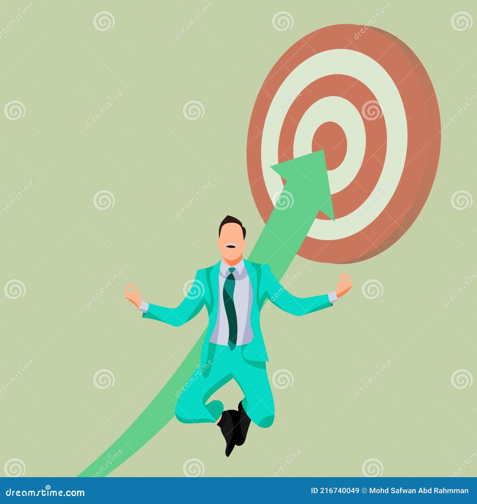 Businessman in Achievement the Target or Goal. Cartoon Character Vector