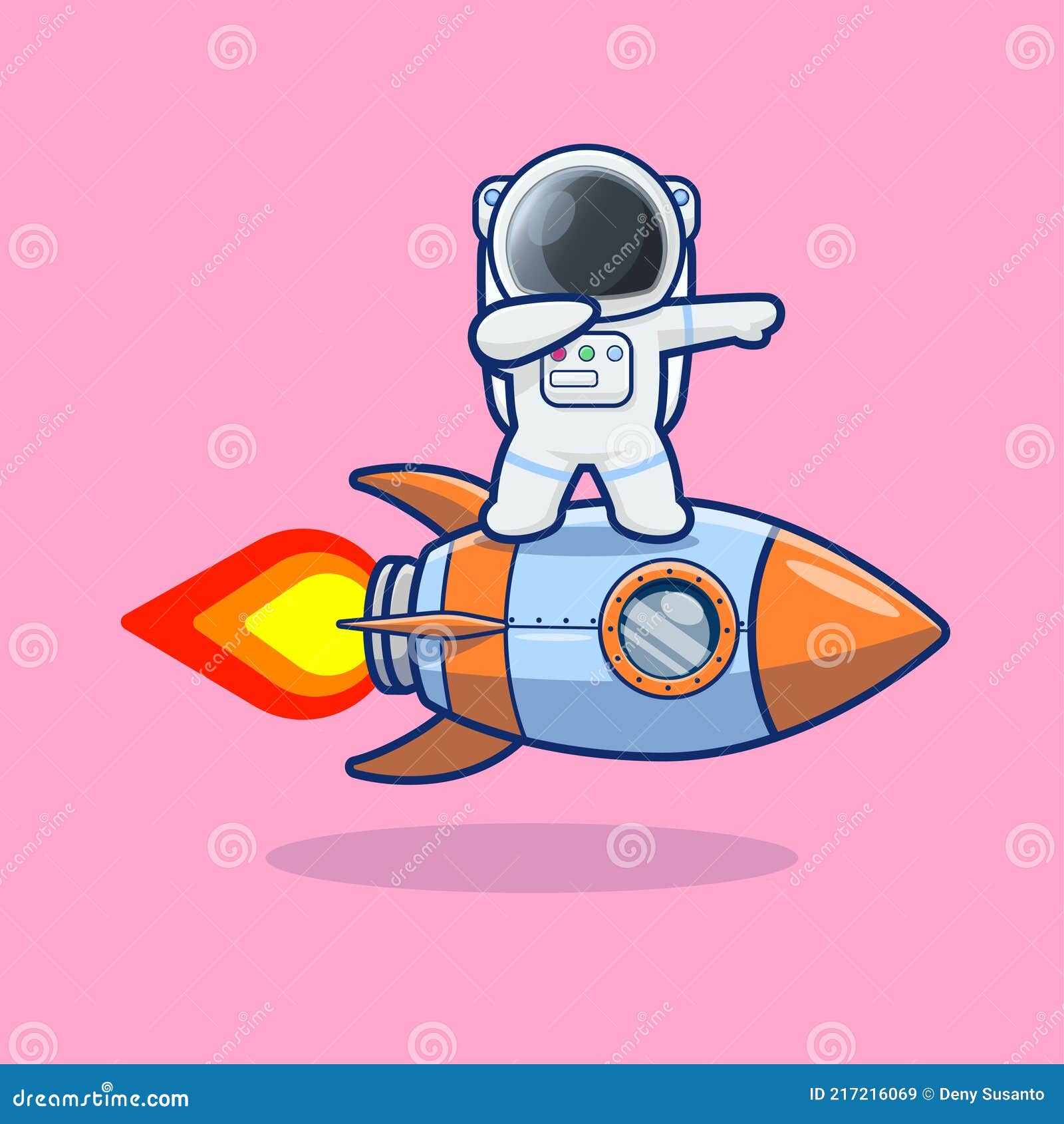 cute astronaut glide on rocket cartoon