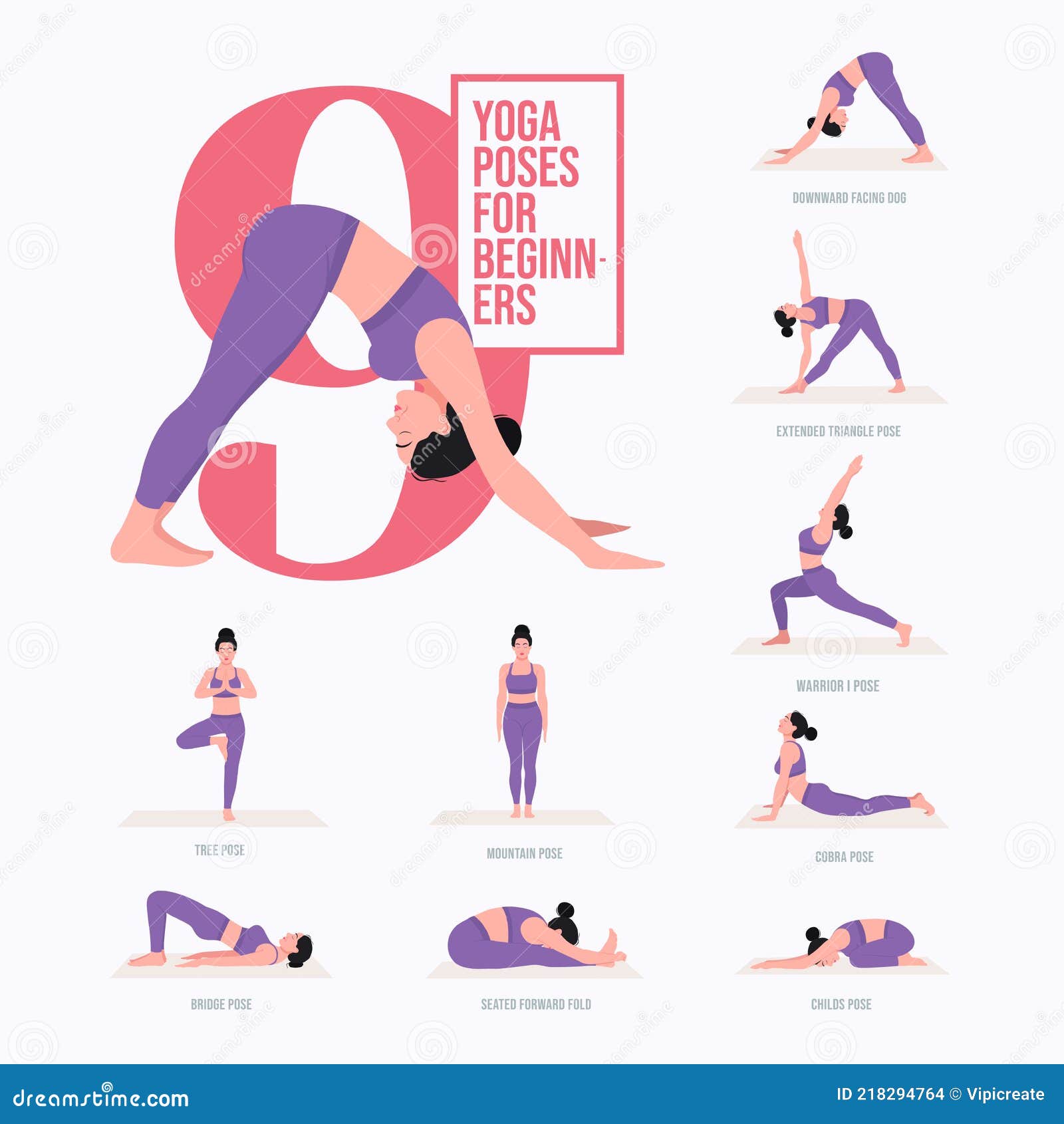 Beginner Yoga Poses. Young Woman Practicing Yoga Poses Stock Vector