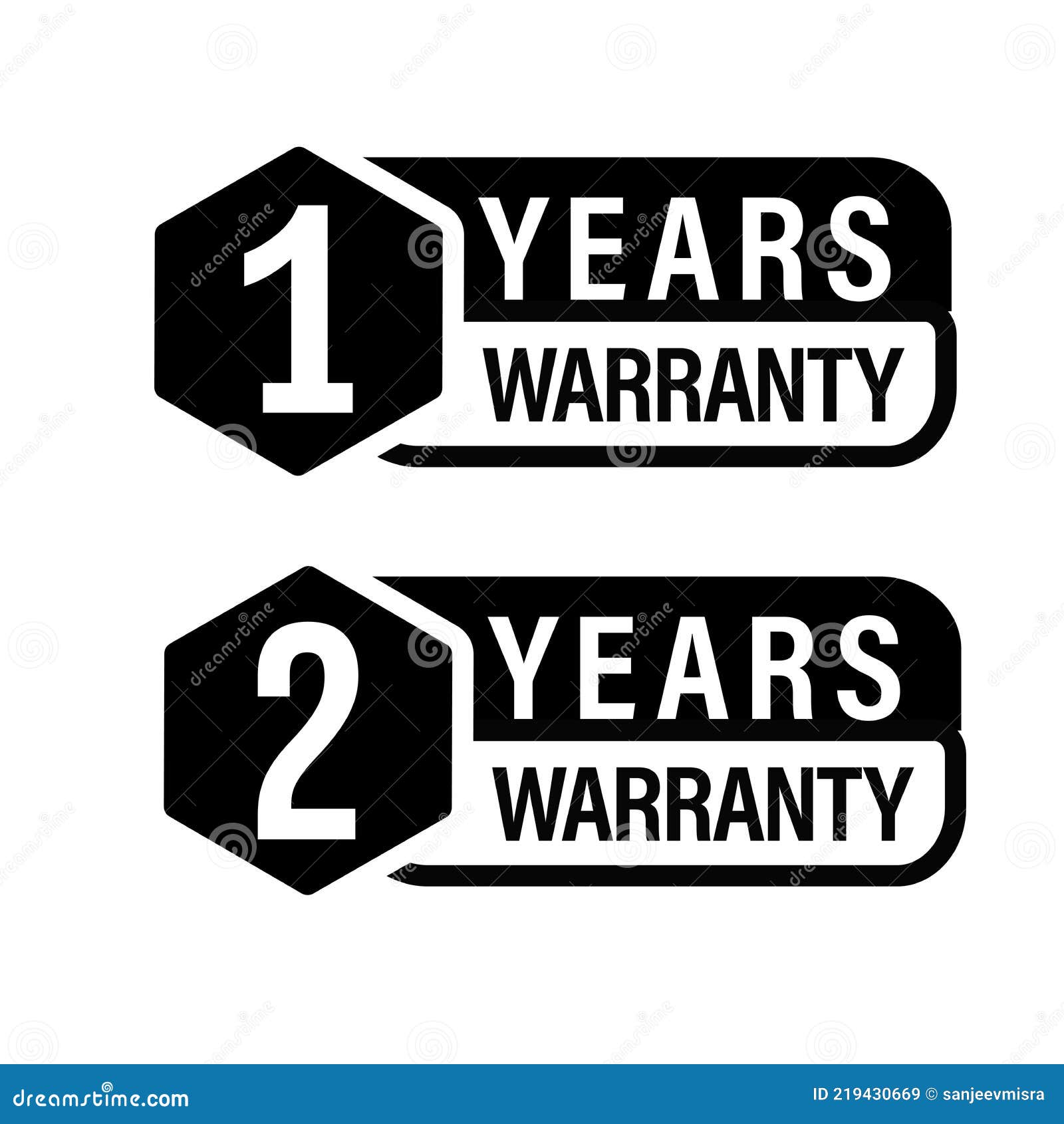 1 Year Warranty, 2 Year Warranty Vector Icon Set Stock Vector