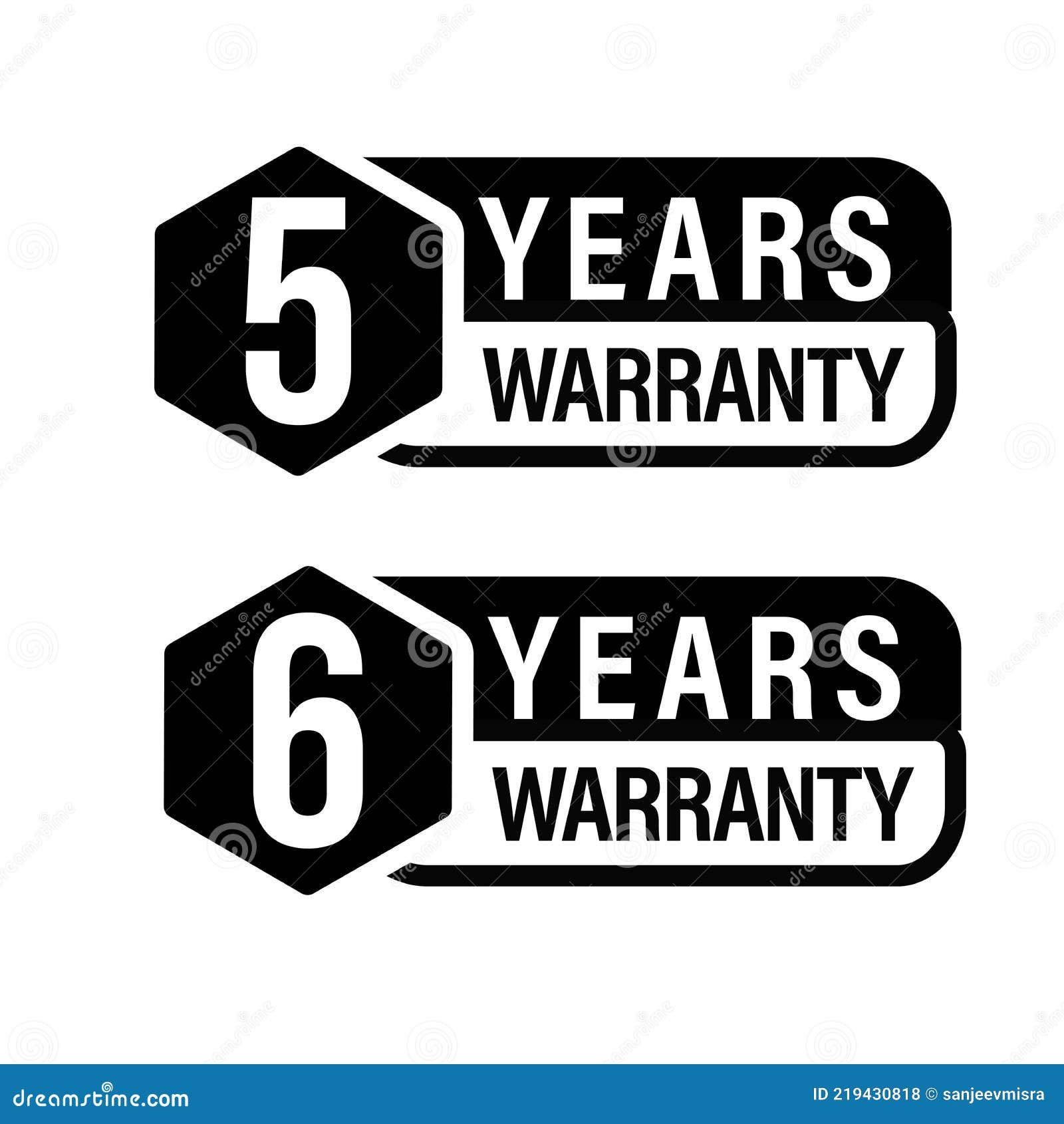 5 Year Warranty Icon, 6 Year Warranty Stamp Set Stock Vector