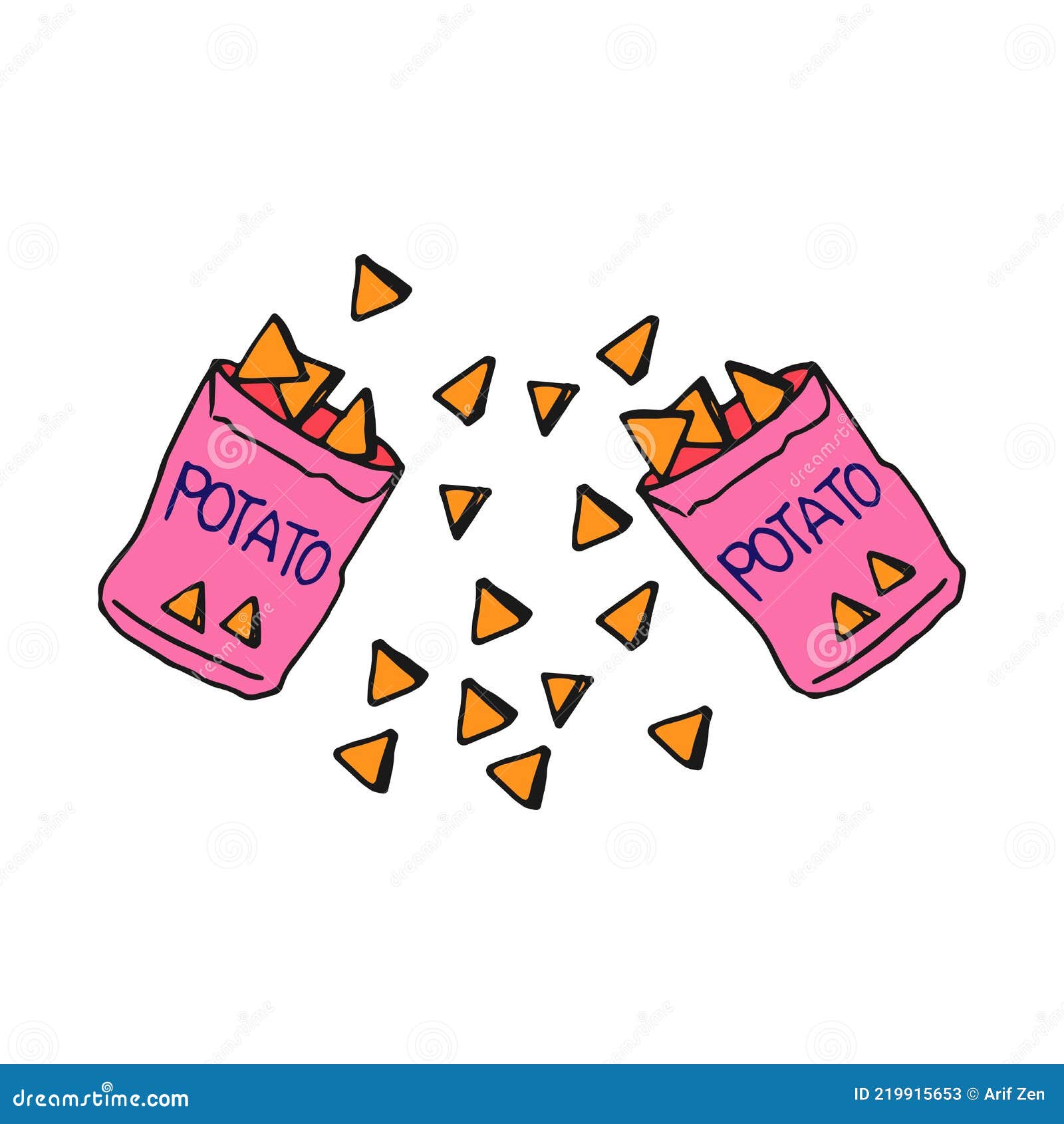 potato snack  - hand-drawn chips and packaging  for food branding, logos, and creative art projects