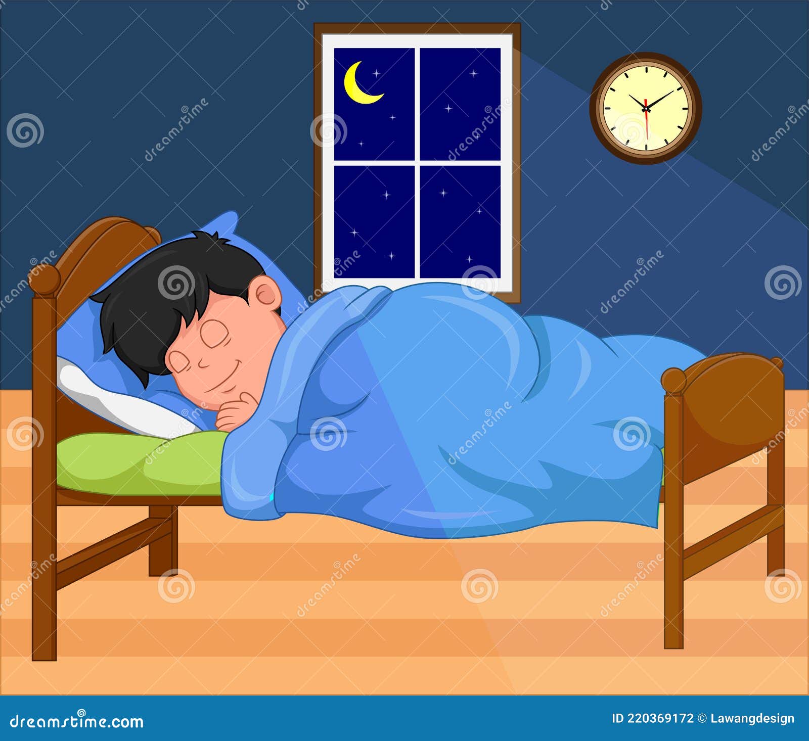 Cartoon Boy Sleeping at Night in Bedroom Stock Vector - Illustration of  evening, happy: 220369172