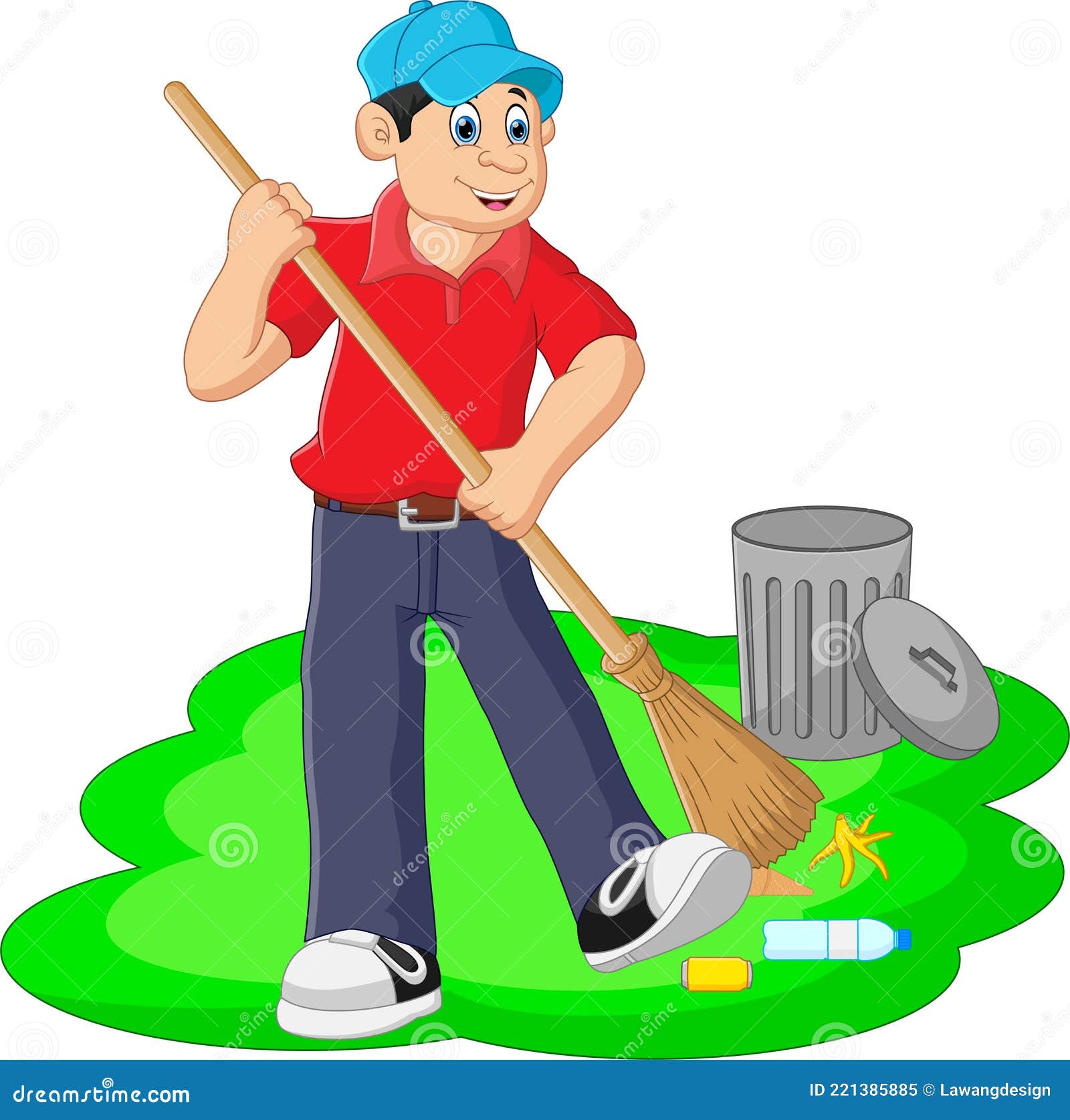 Cartoon Boy Cleaning the Yard Stock Vector Illustration of housework, gardening 221385885