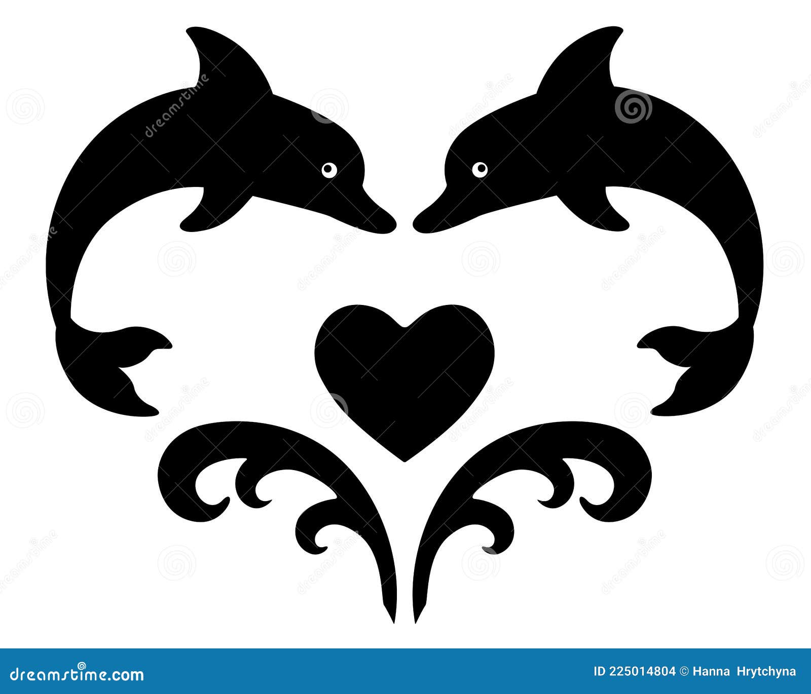 Heart of Jumping Dolphins and Waves - Vector Black Silhouette for Logo ...
