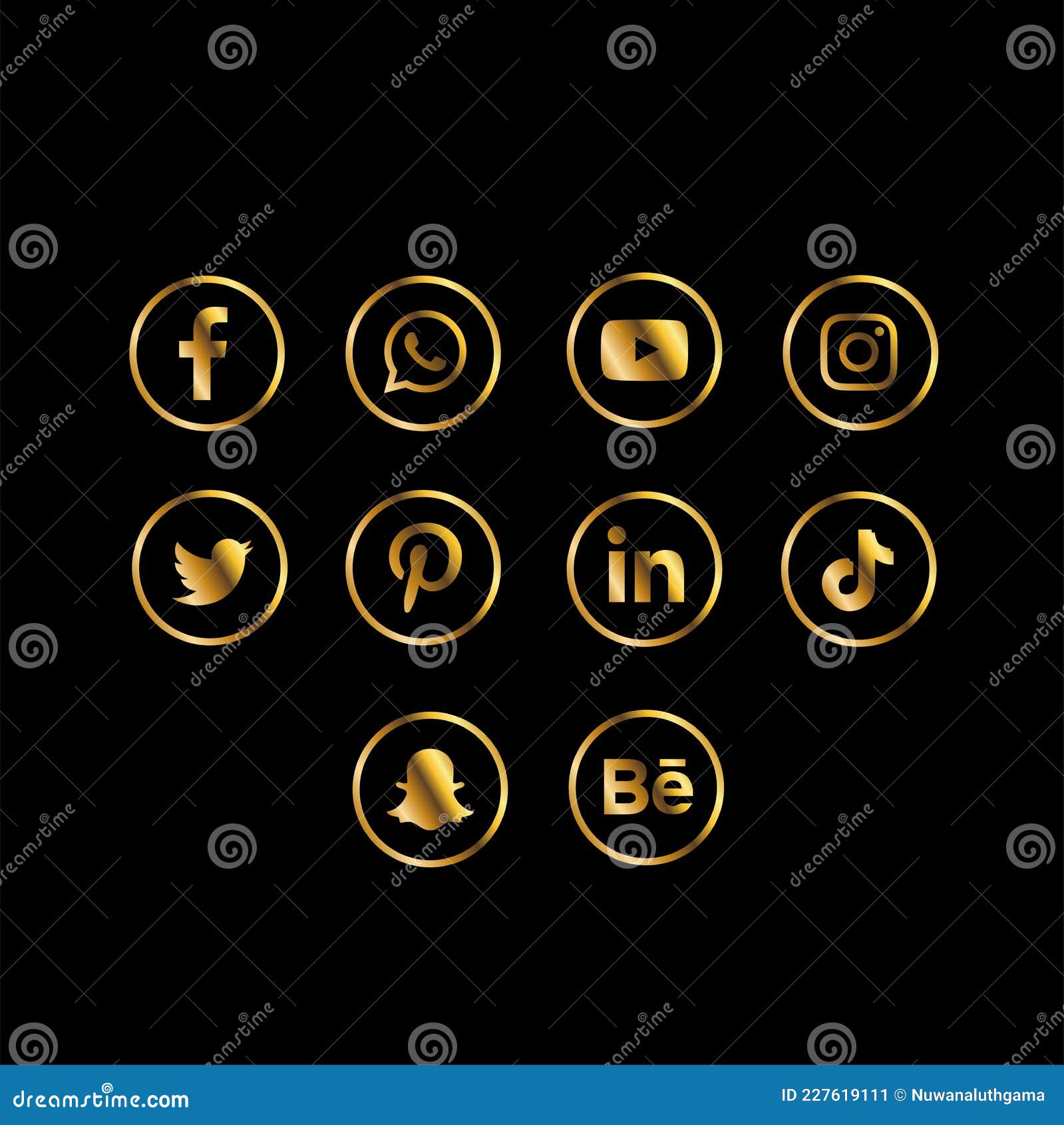 Golden Colour Rounded Social Media Icons Editorial Photo - Illustration