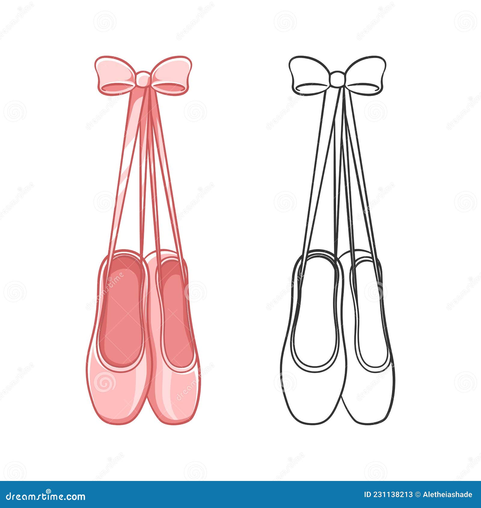 Hanging Pink Pointe Shoes Clipart, Ballet Shoes Tied Up with a Bow