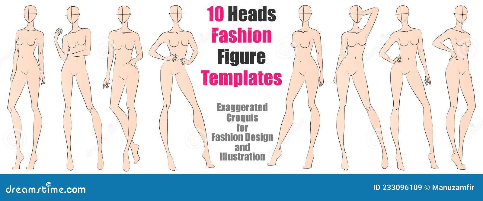 10 heads fashion figure templates. exaggerated croquis for fashion  and 