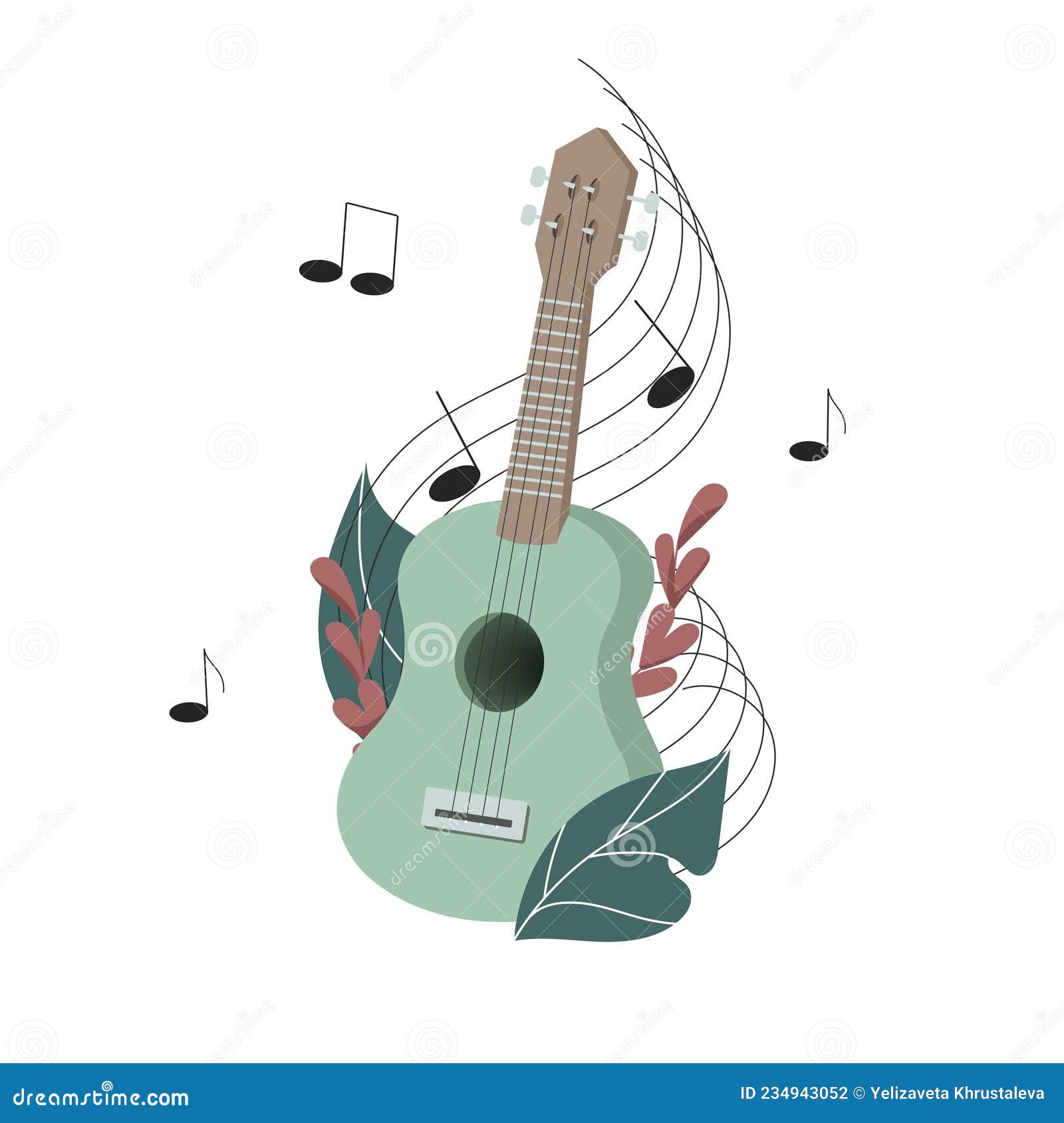 Ukulele Little Guitar, String Music Instrument of Hawaii Style. Stock