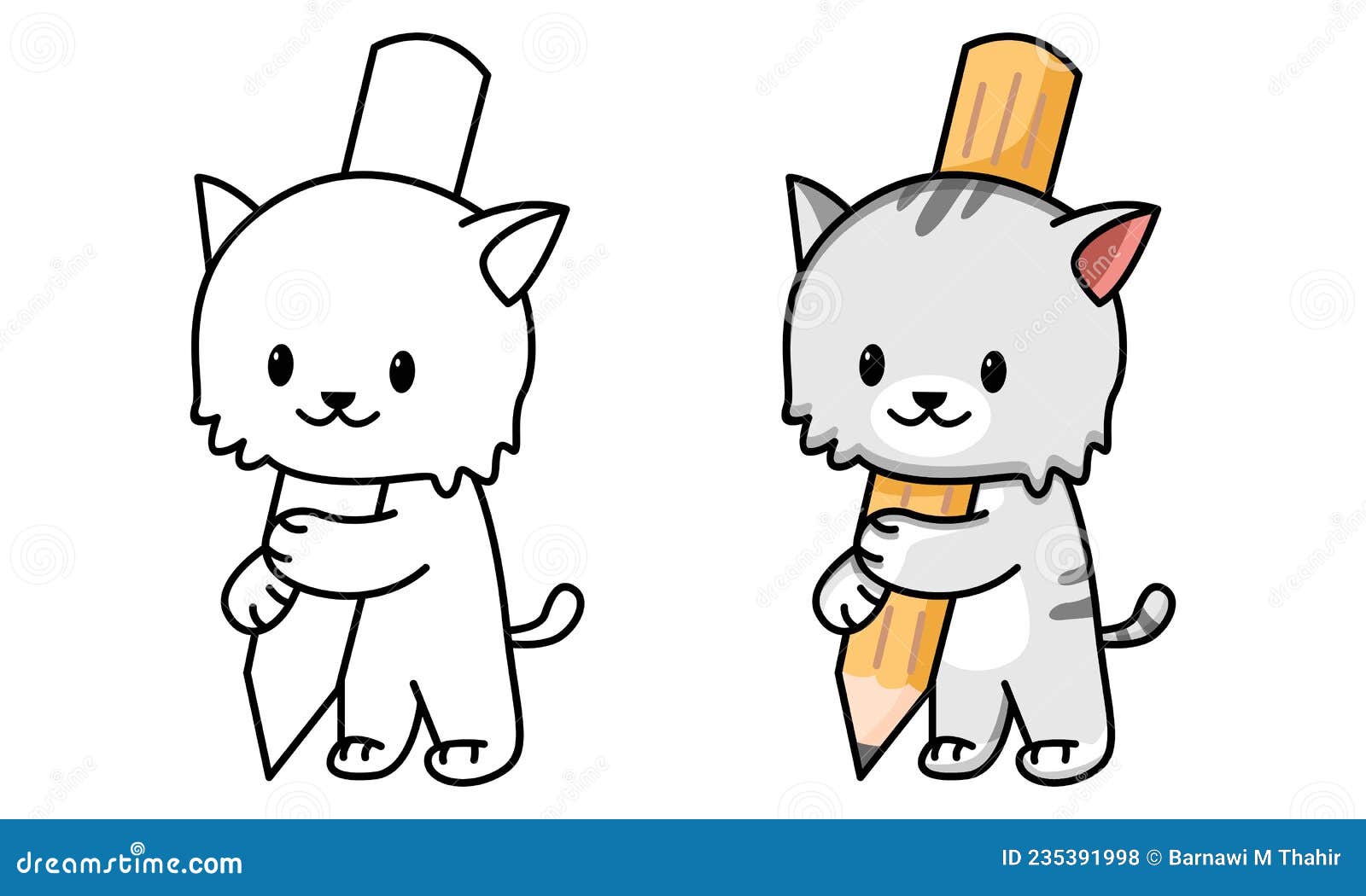 Cat Holding Pencil Coloring Page for Kids Stock Vector Illustration