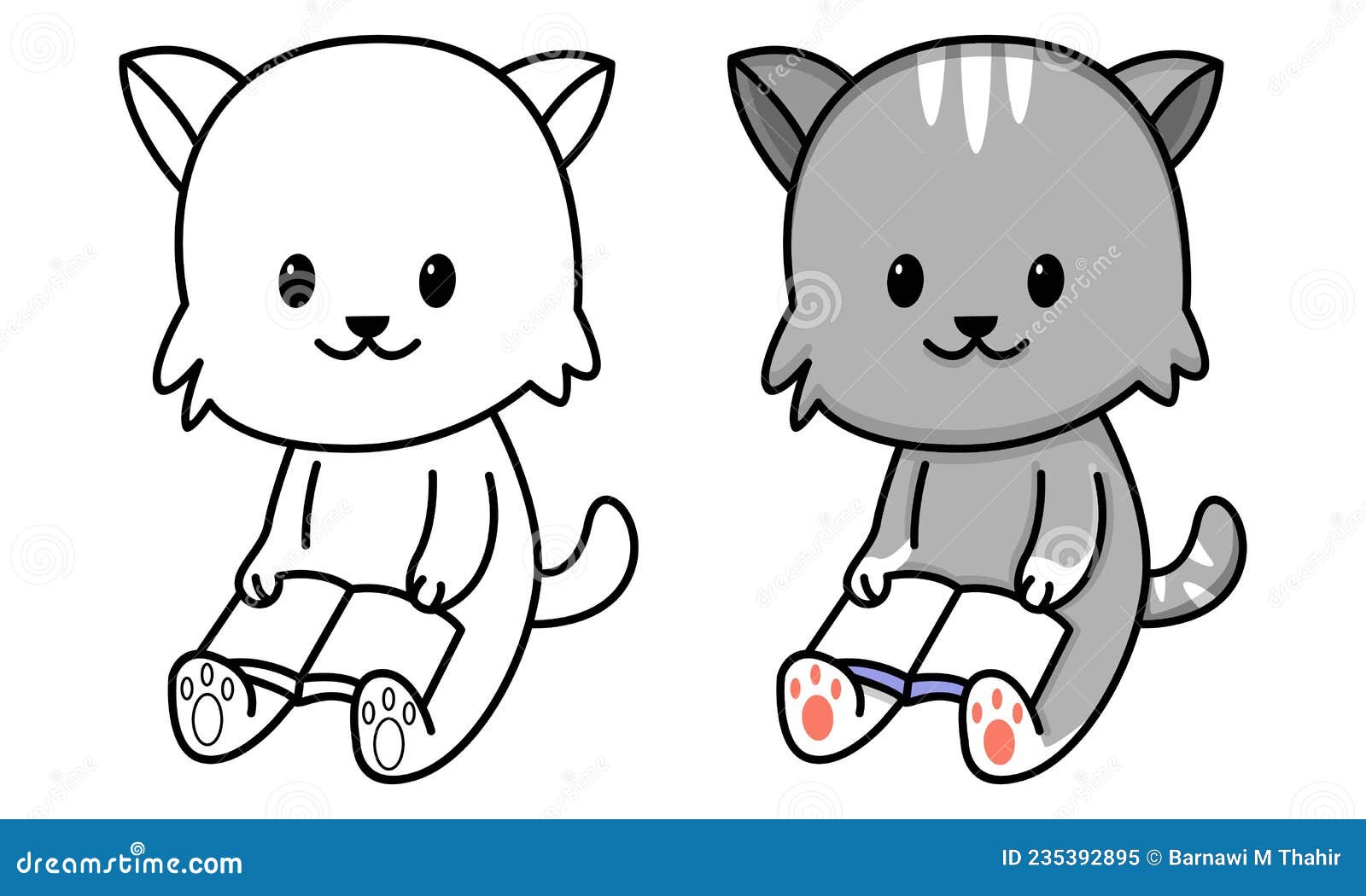 Cute Cat Read a Book Coloring Page for Kids Stock Vector Illustration