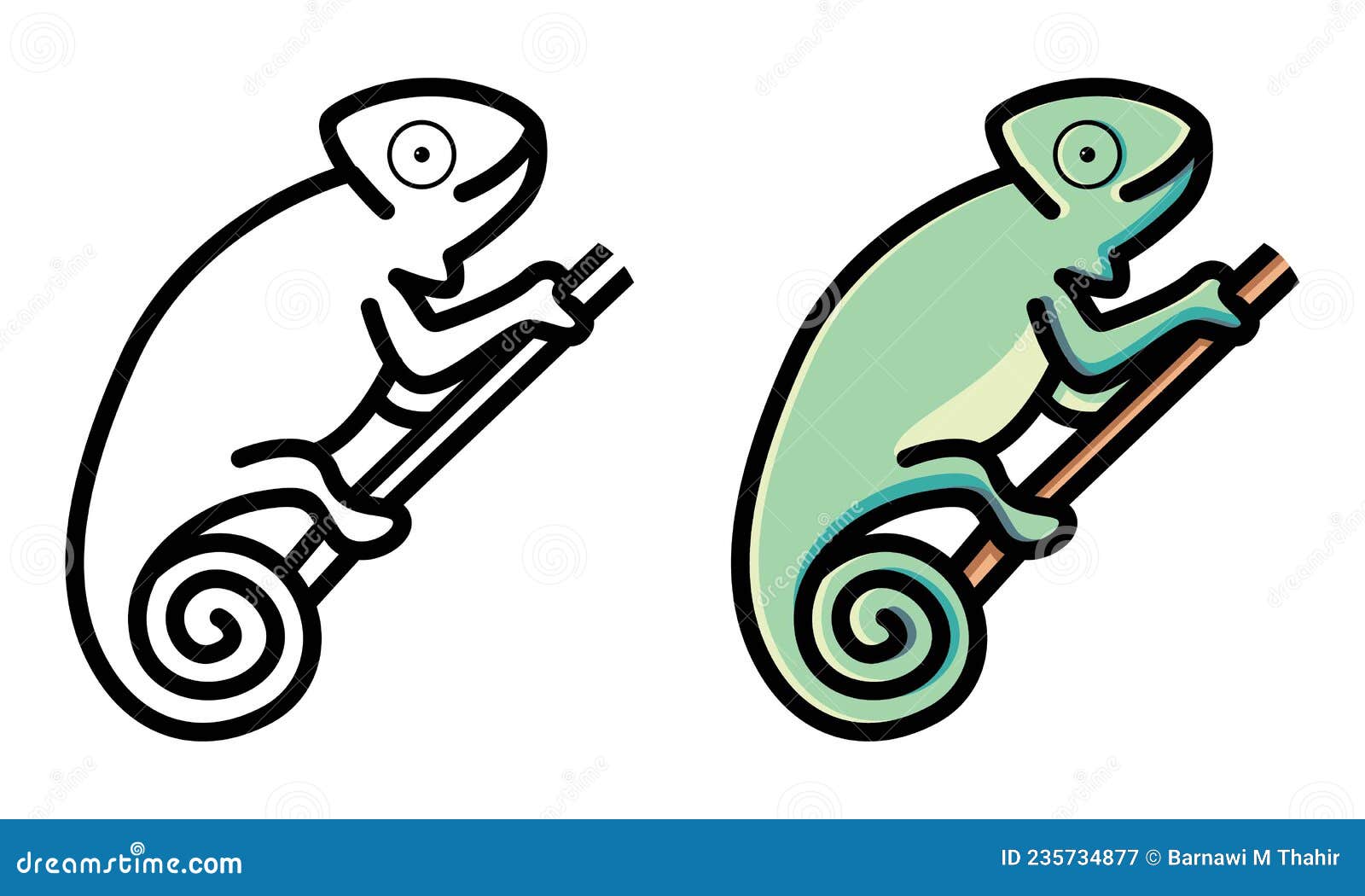 Cute Chameleon Coloring Page for Kids Stock Vector Illustration of