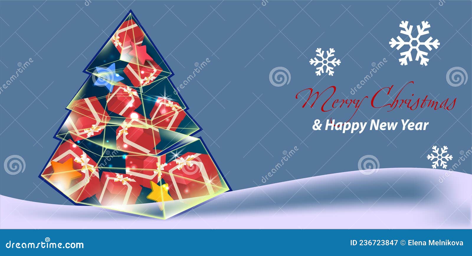 Christmas Tree Made of Gifts on a Blue Background Stock Vector