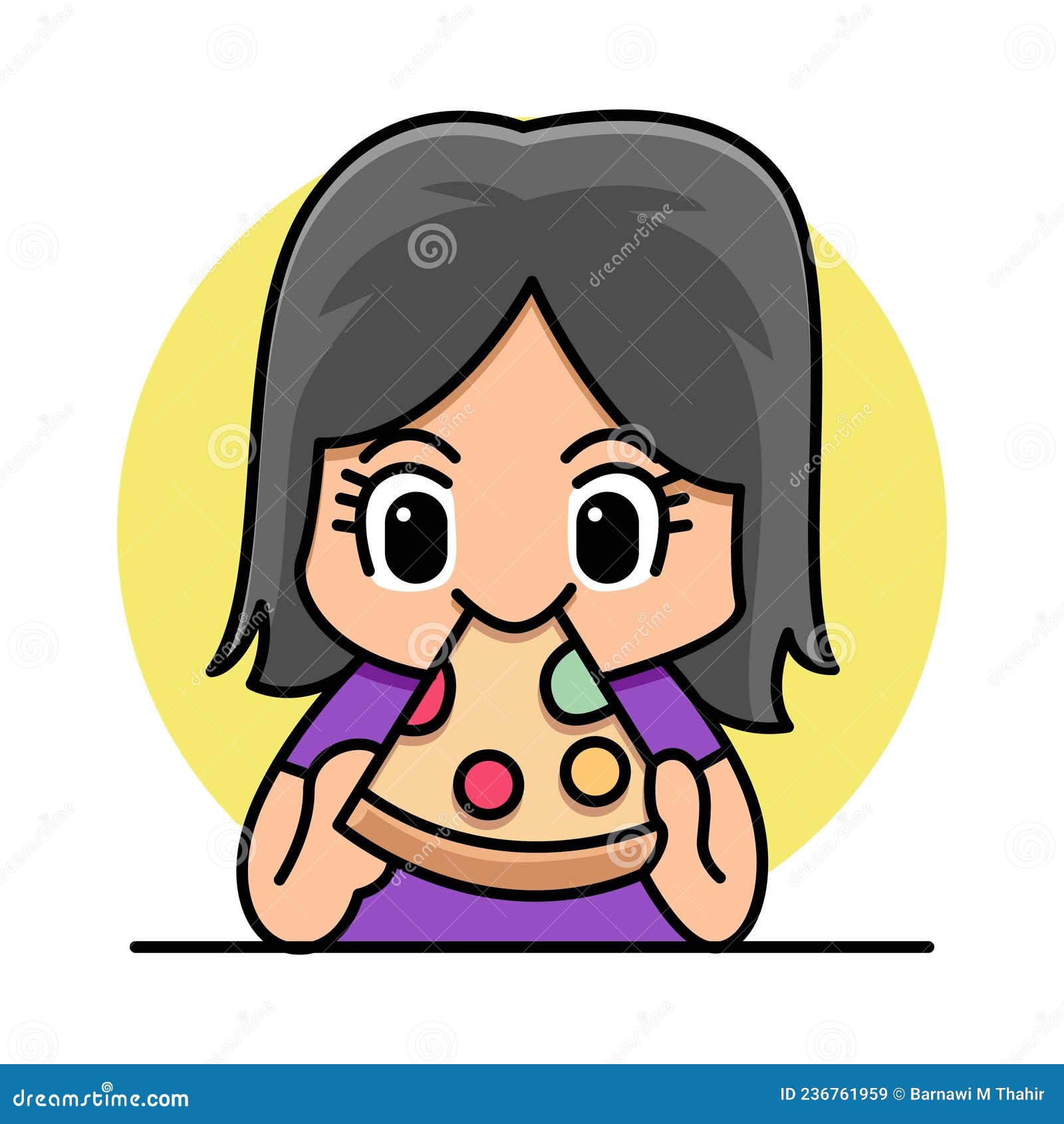 Cute Girl Eating Pizza Cartoon Stock Vector Illustration of cartoon