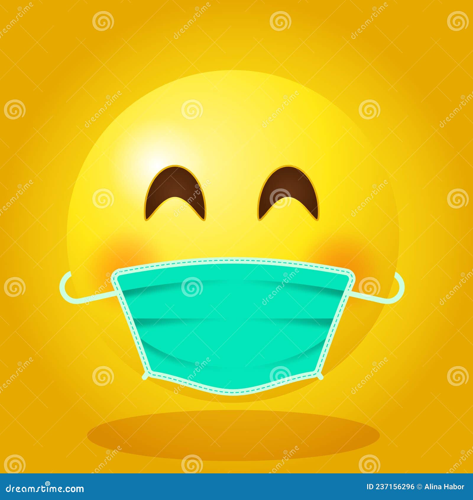 Emoji with Mouth Mask. Yellow Face Wearing a Surgical Mask. Stock