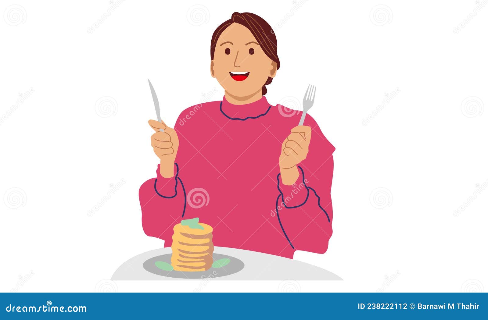 Woman Eating Pancakes for Breakfast Stock Vector Illustration of flat