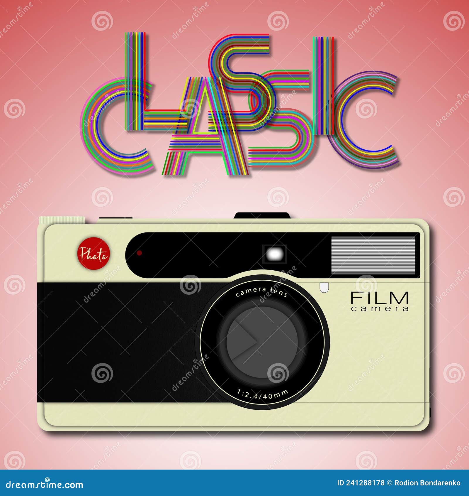 Compact Film Camera with Lens and Flash Vector Illustration Stock