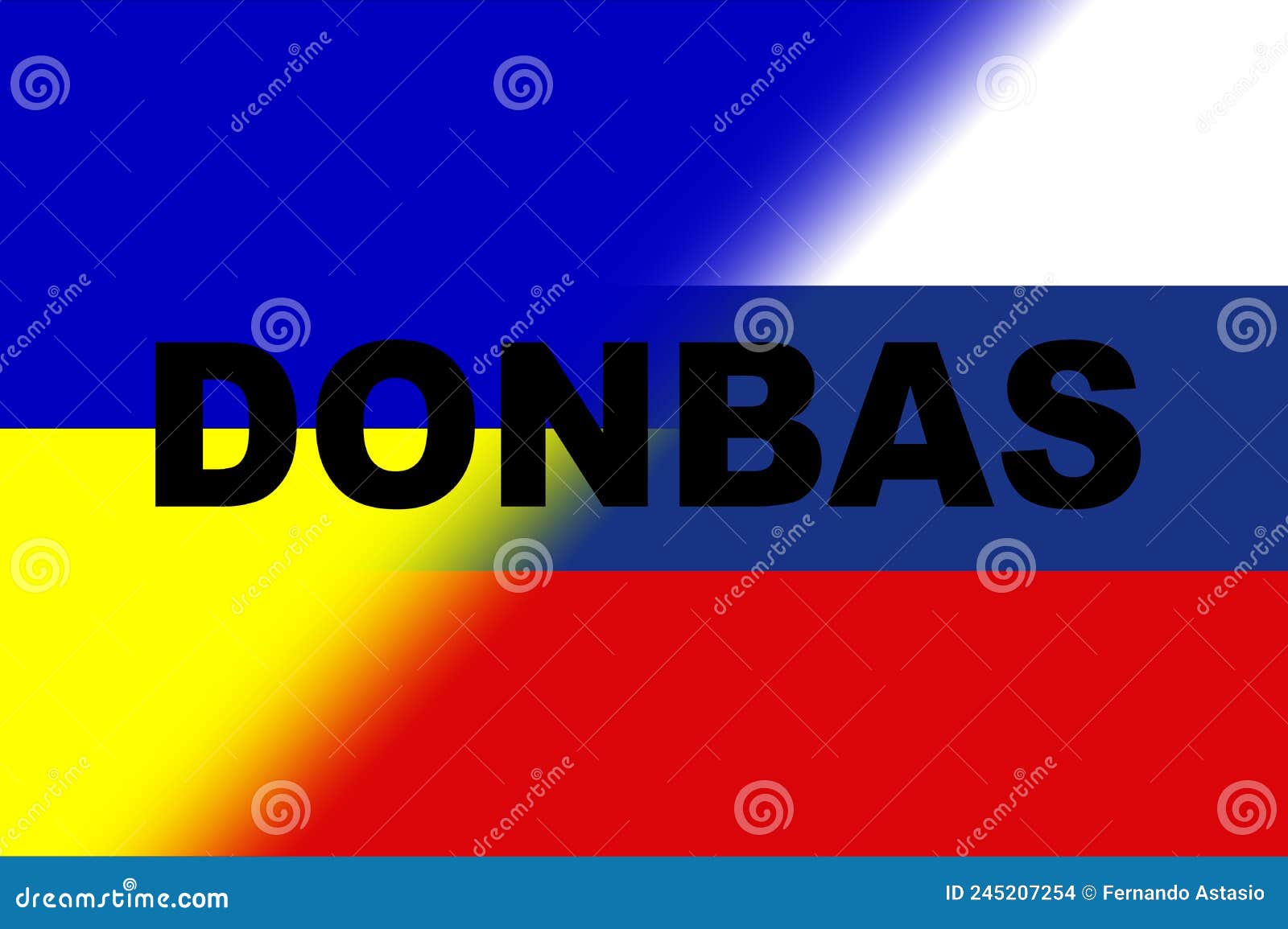 donbas. conflict between ukraine and russia. image of the flag of russia and the flag of ukraine with the word donbas written