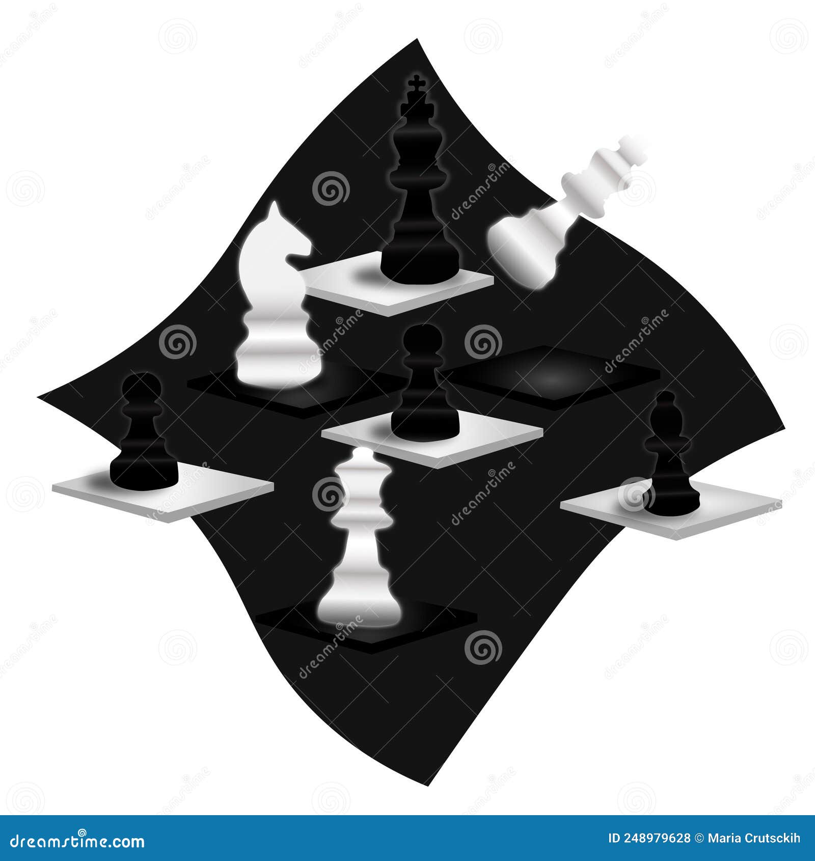 Volumetric chess board without chess pieces on a white background Stock  Vector