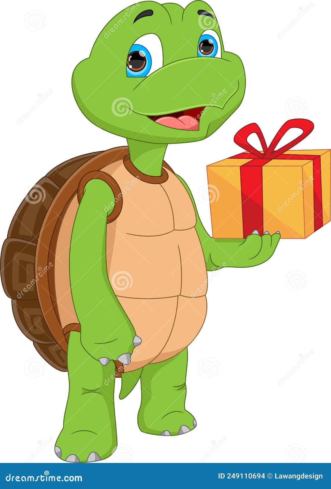 Cartoon Cute Turtle with Gift Box Stock Vector Illustration of color