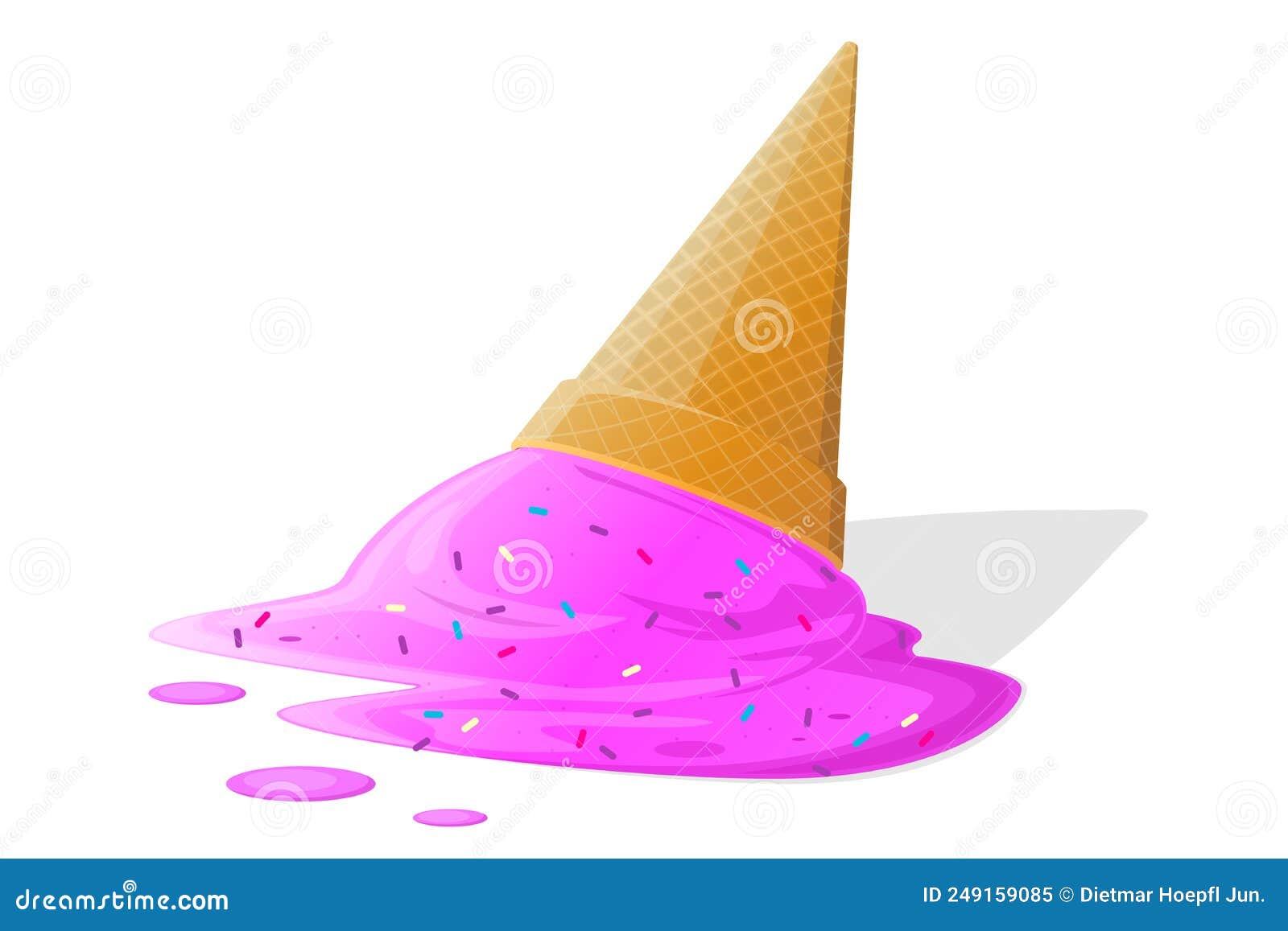 Cartoon Illustration of a Melting Ice Cream Cone Lying on the Ground