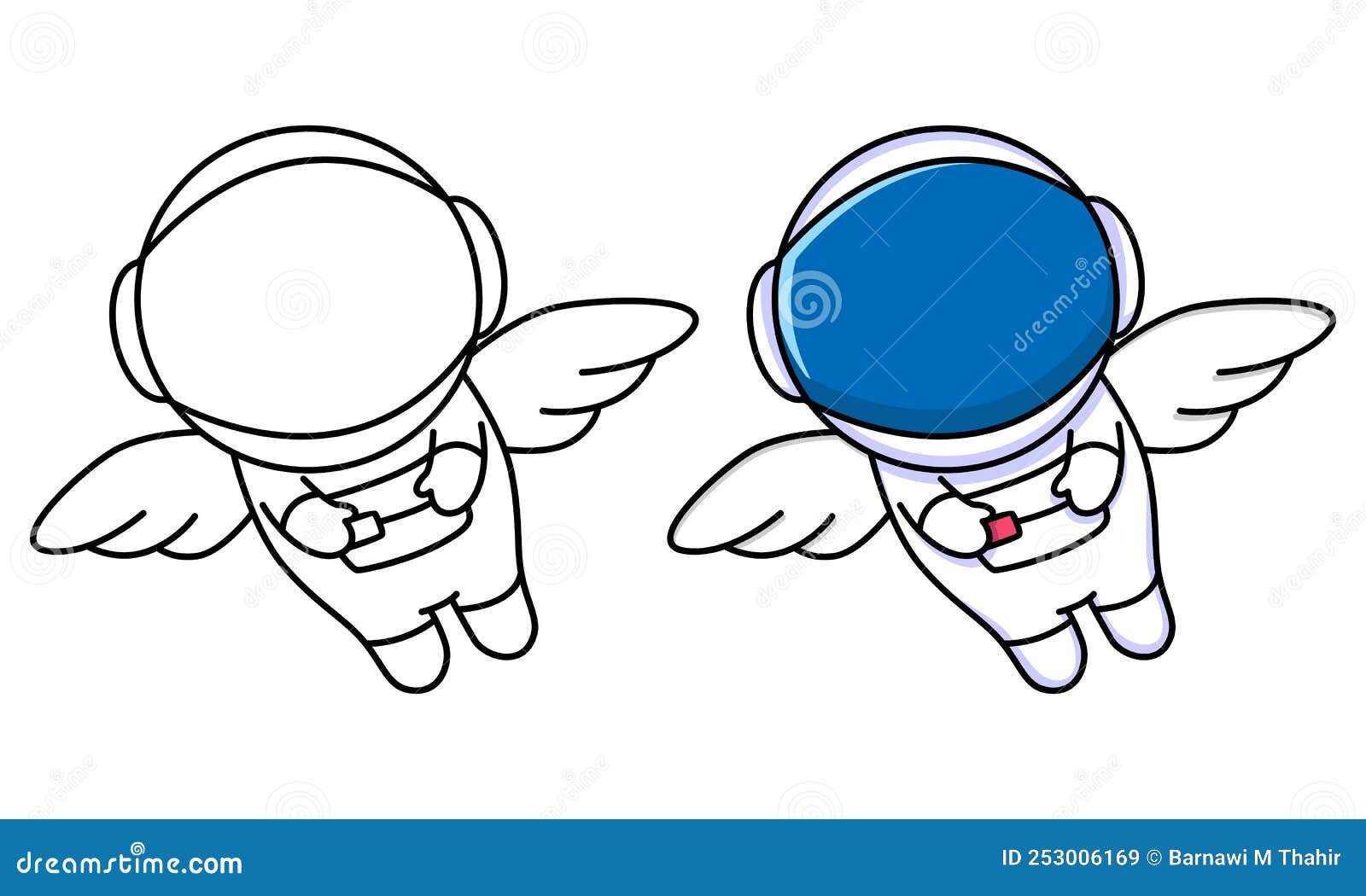 Cute Astronaut Flying Coloring Page for Kids Stock Vector